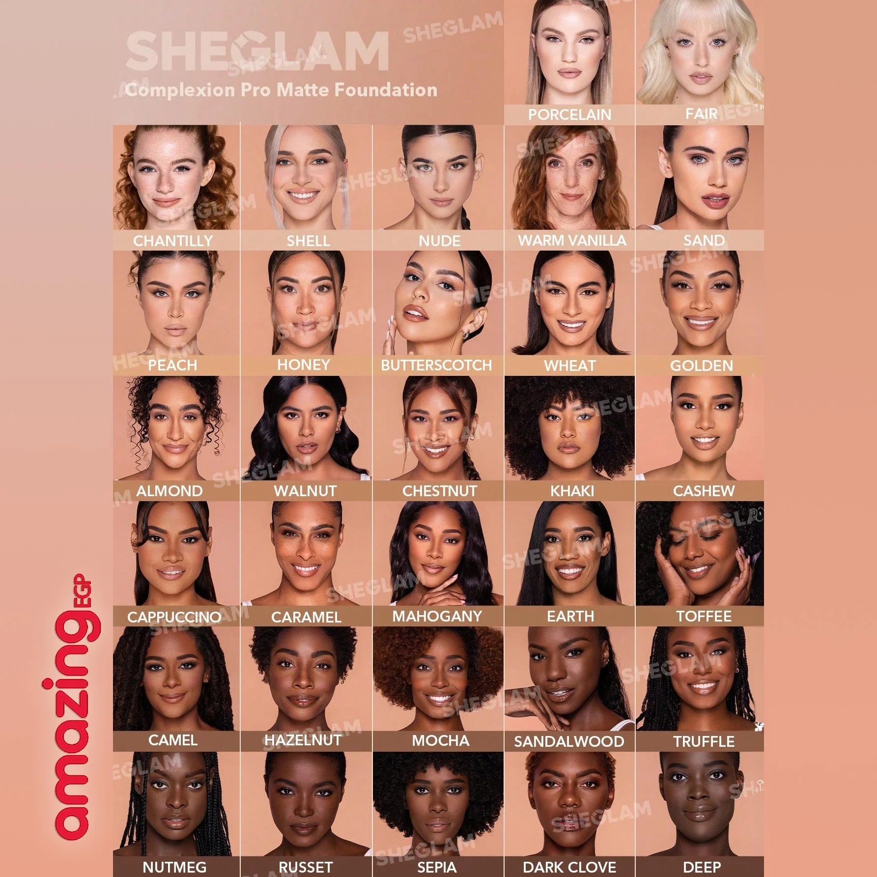 SHEGLAM أساس سائل مات طويل الأمد يتحكم بالزيوت ويخفي المسام مقاوم للماء والعرق خفيف ويدوم طويلا مع حماية من الشمس مناسب للبشرة الفاتحة - PEACH القرنفلي | SHEGLAM shein اساس ايشادو جليتر حاجب حواجب شى ان شى كلام شي ان شي جلام ظل عيون فرشاة كريم الاساس كونت