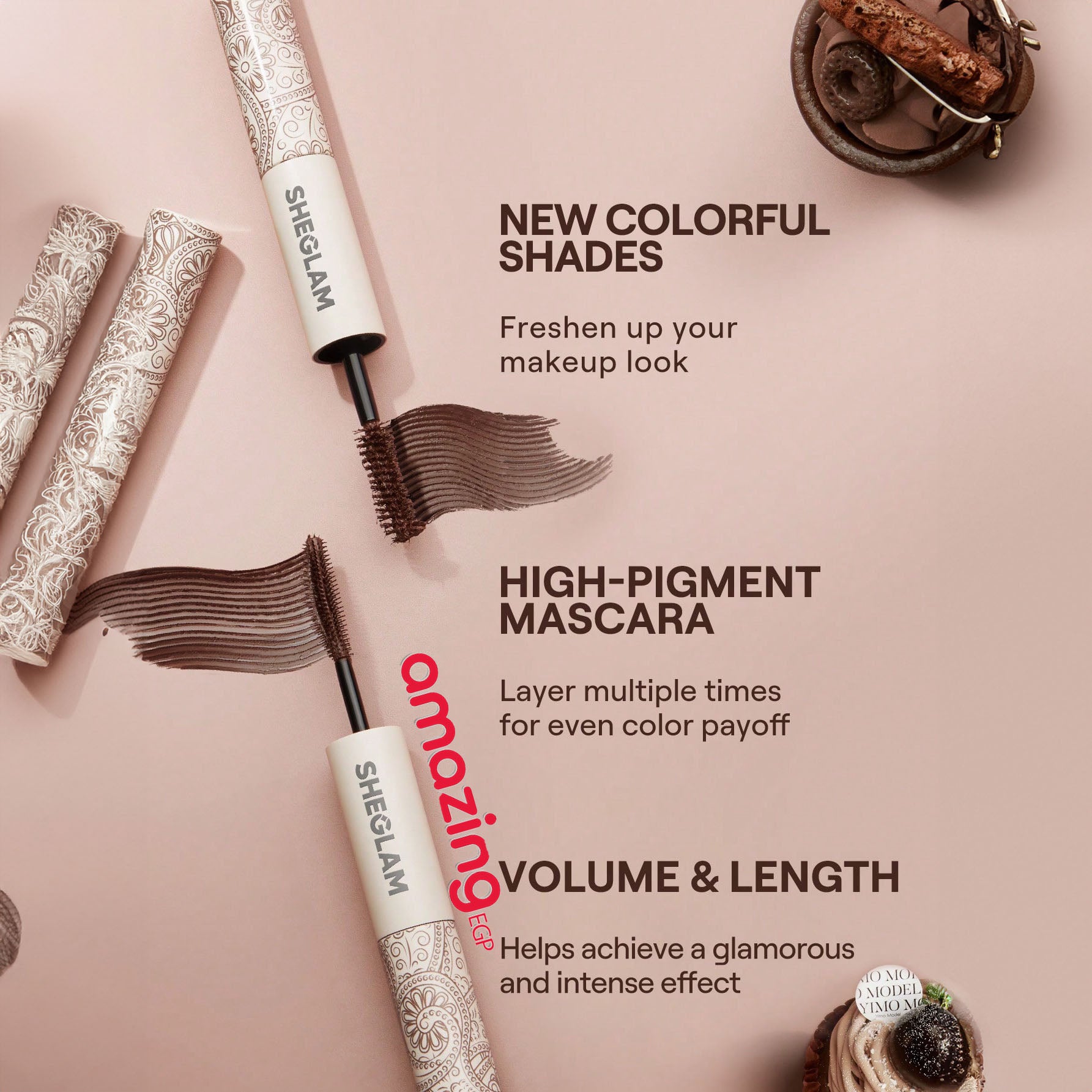 SHEGLAM ماسكارا All-In-One ماسكارا مقاومة للماء بلون برغندي، تضيف كثافة وطول للرموش، مقاومة للتلطخ والتقشير، مثالية للعيد، الشتاء، السفر والمكياج اليومي.- Waterproof Macchiato