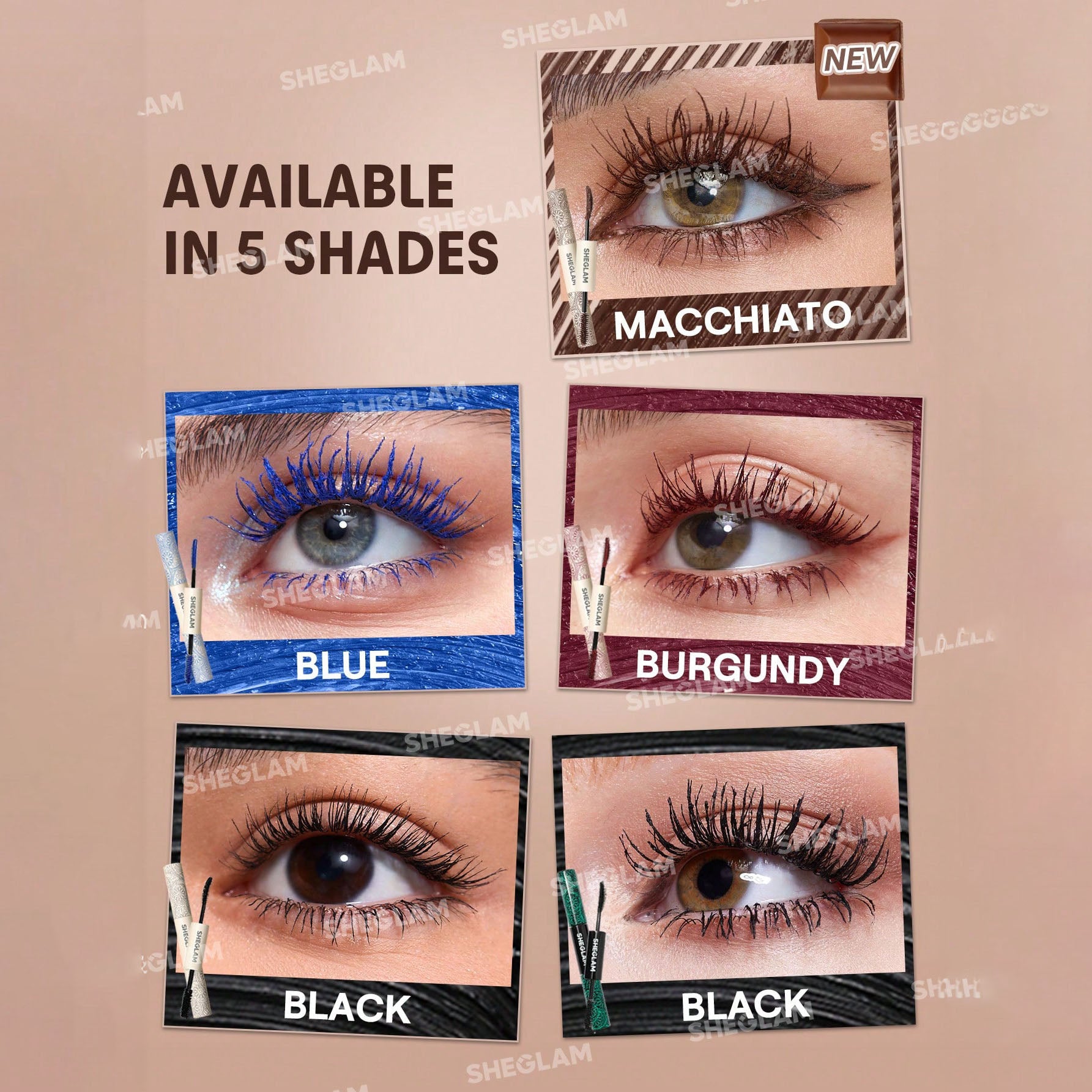 SHEGLAM ماسكارا All-In-One ماسكارا مقاومة للماء بلون برغندي، تضيف كثافة وطول للرموش، مقاومة للتلطخ والتقشير، مثالية للعيد، الشتاء، السفر والمكياج اليومي.- Waterproof Macchiato