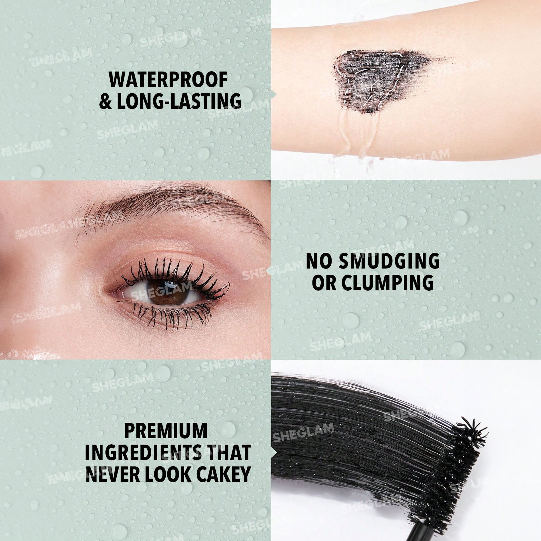 SHEGLAM ماسكارا All-In-One ماسكارا مقاومة للماء بلون برغندي، تضيف كثافة وطول للرموش، مقاومة للتلطخ والتقشير، مثالية للعيد، الشتاء، السفر والمكياج اليومي - الأسود