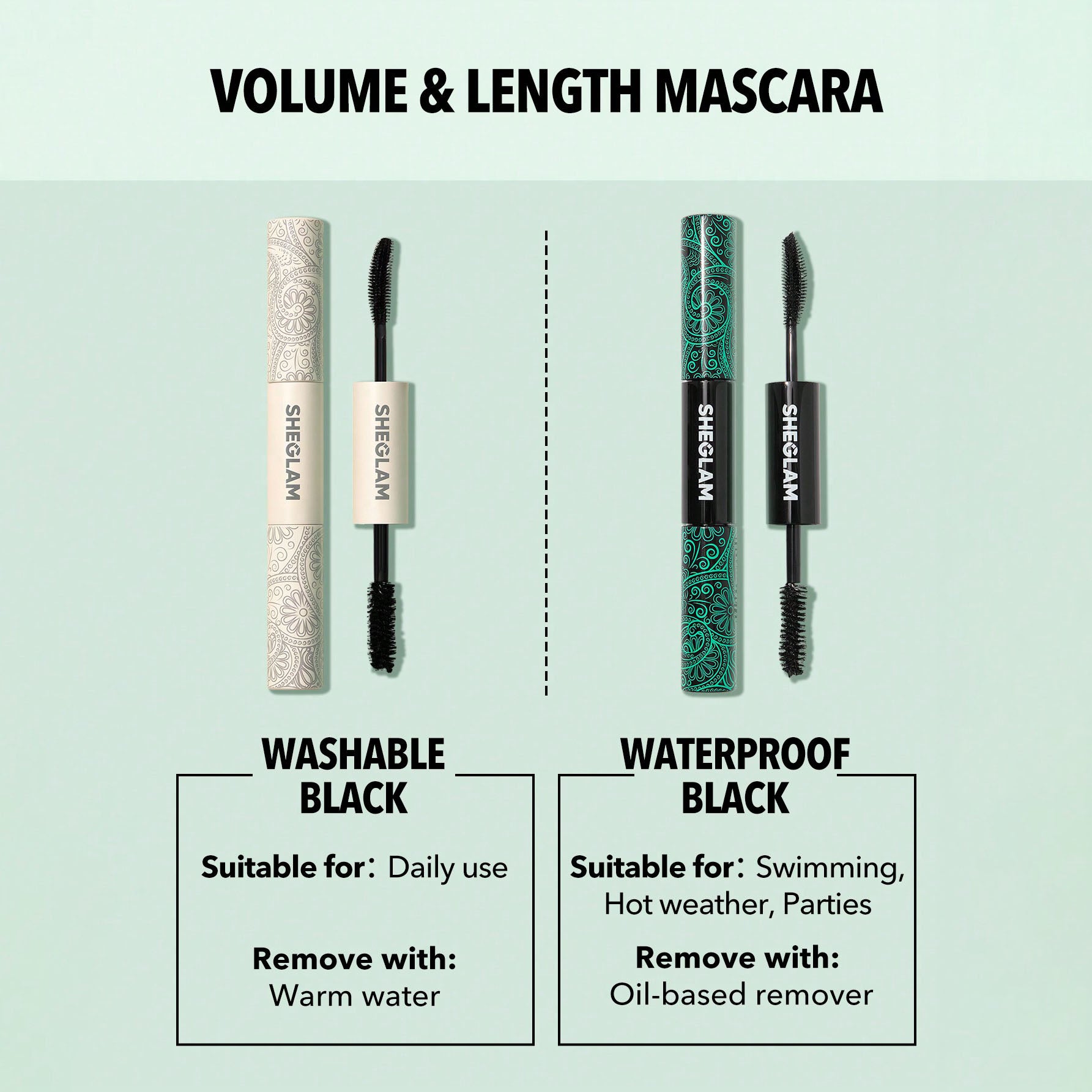 SHEGLAM ماسكارا All-In-One ماسكارا مقاومة للماء بلون برغندي، تضيف كثافة وطول للرموش، مقاومة للتلطخ والتقشير، مثالية للعيد، الشتاء، السفر والمكياج اليومي - الأسود