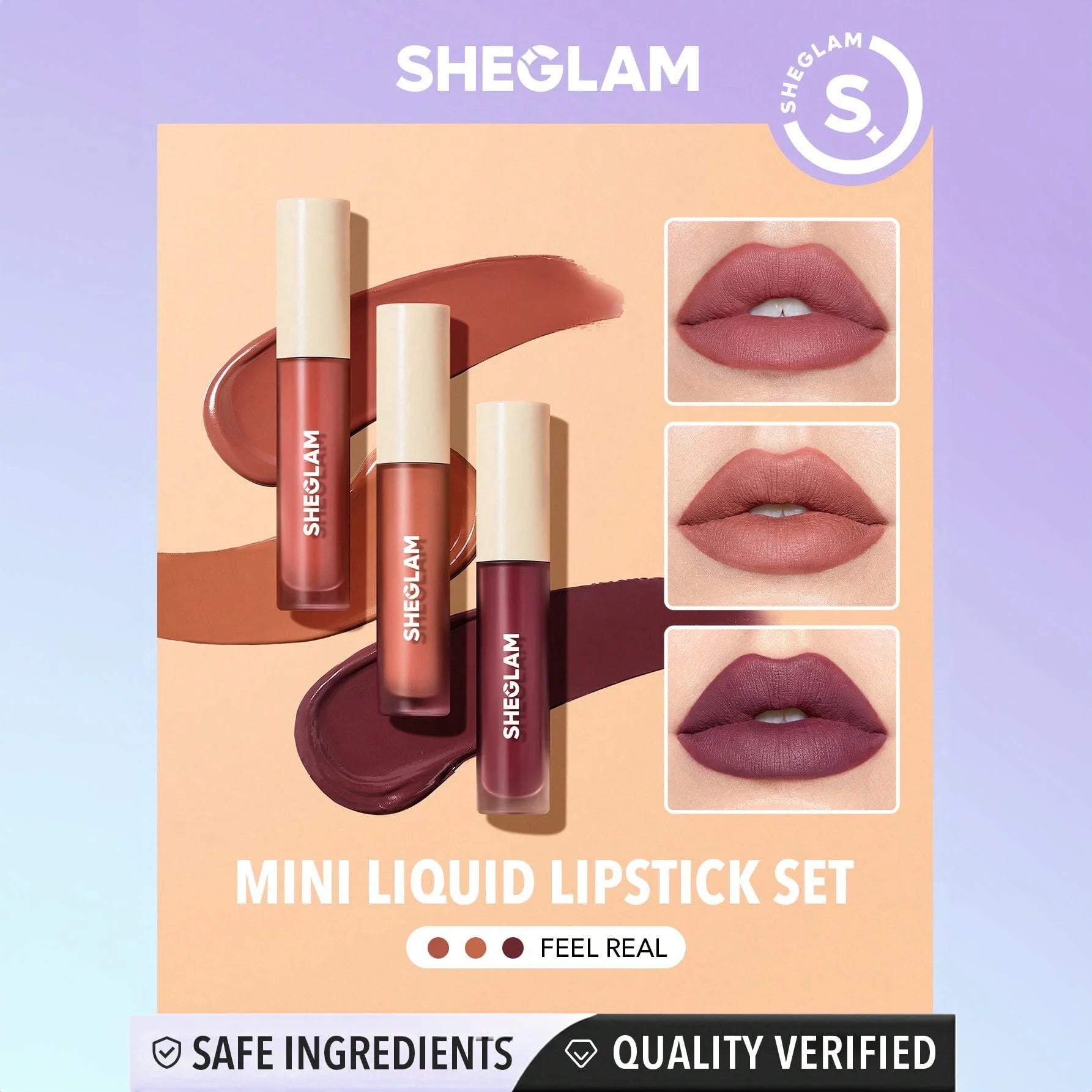 SHEGLAM  مجموعة أحمر الشفاه السائل غير اللامع ألور ميني - جولة خاصة 3 قطعمجموعة أحمر شفاه يدوم طويلا بزيت عباد الشمس المغذي يقلل من الخطوط الدقيقة للشفاه أحمر الشفاه السائل مجموعة السفر - Feel Real | SHEGLAM shein احمر الخدود احمر شفاة ايشادو حاجب حواجب ش