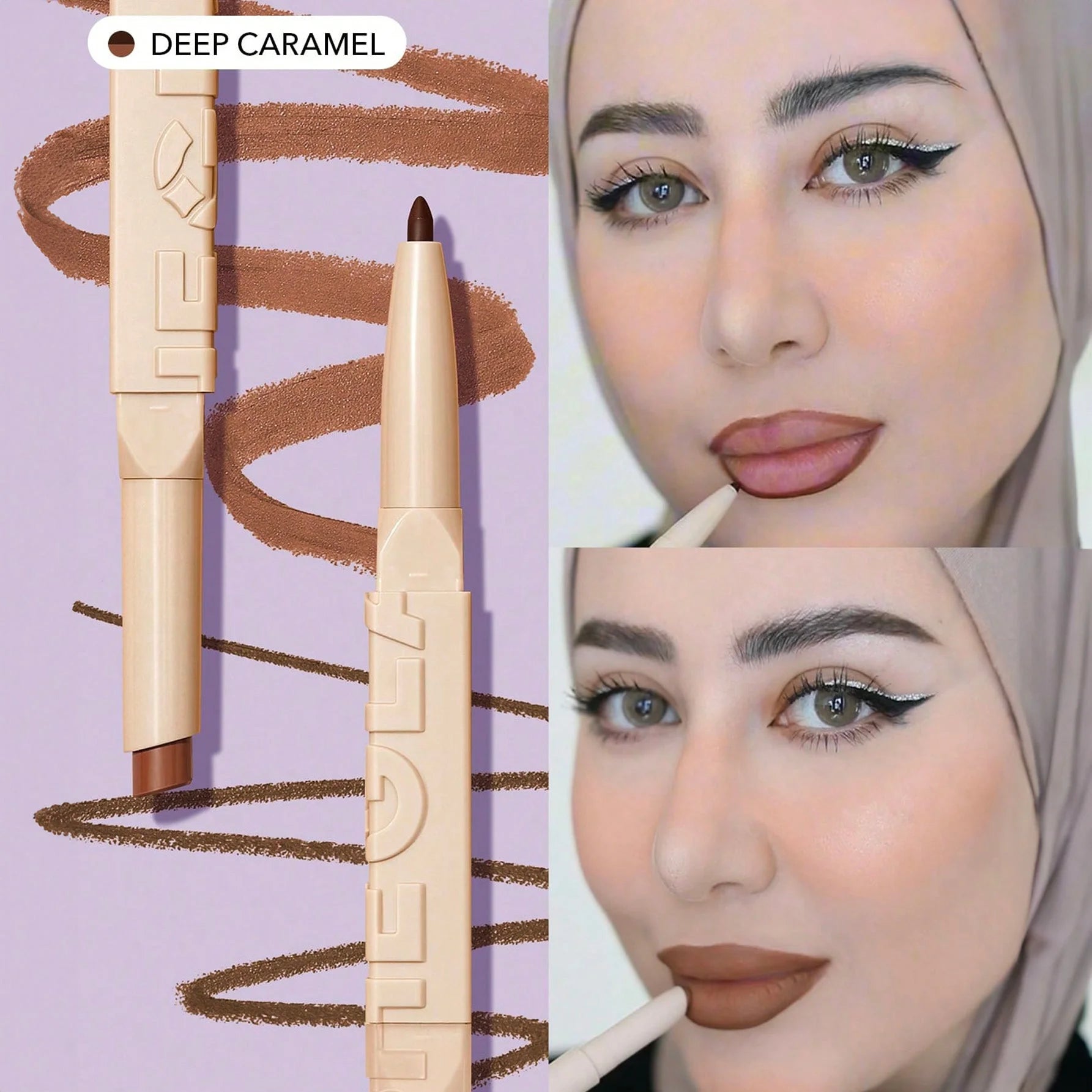 SHEGLAM  قلم تحديد شفاه  قلم أحمر الشفاه والآيلاينر على شكل دوو - احمر شفاه سائل وقلم تحديد شفاه ملمع شفاه يدوم طويلا ذو تركيبة ناعمة ذات صباغة عالية  تركيبة مقاومة للماء  Deep Caramel | SHEGLAM shein احمر الخدود احمر شفاة ايشادو حاجب حواجب شفاه شفايف شى