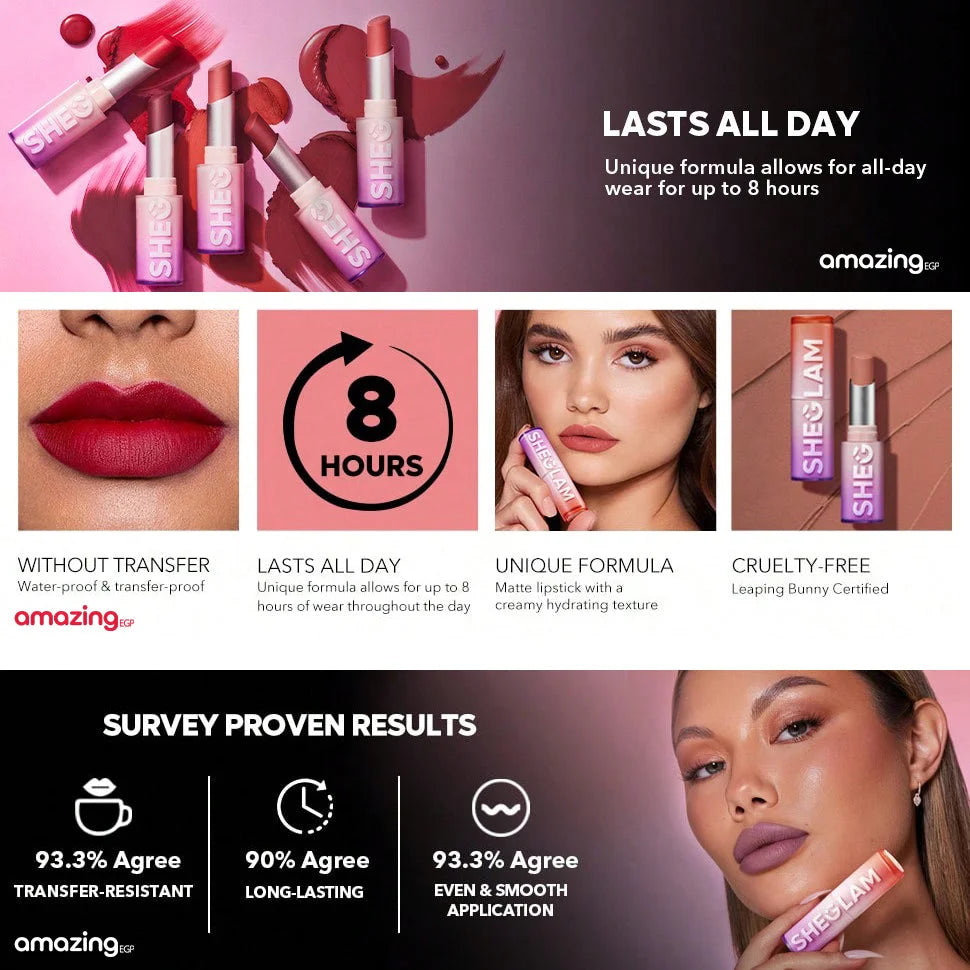 SHEGLAM أحمر شفاه مطفي يدوم طويلا غني بفيتامين E مقاوم للماء والتلطخ لون ثابت ومثالي للإطلالات اليومية والحفلات - Encore Energy | SHEGLAM shein أحمر شفا أحمر شفاه مطفي شيجلام احمر الخدود احمر شفاة ايشادو حاجب حواجب شفاه شفايف شى ان شى كلام ظل عيون فرشاة م