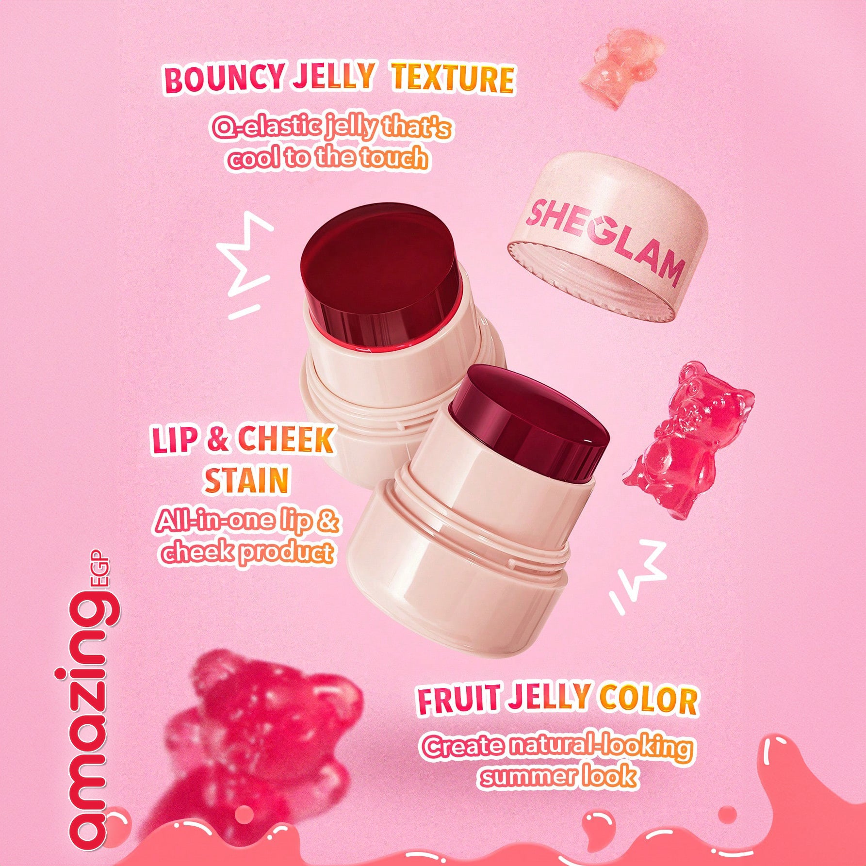 SHEGLAM بلشر أحمر خدود جيلي تينت ، ملون جيلي مائي بارد متعدد الاستخدامات، ملمع شفاه طبيعي مرطب للشفاه والخدود، ملمع شفاه شفاف لامع مقاوم للماء ويدوم طويلا وغير لاصق  - Ahoy