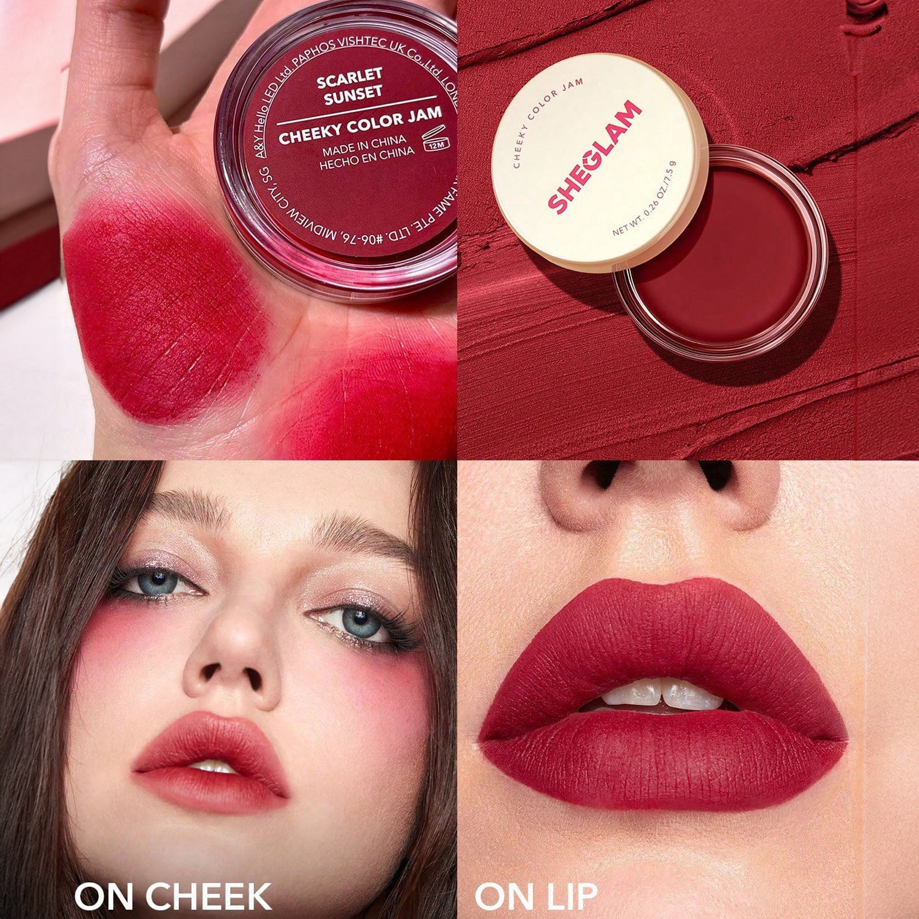 SHEGLAM | بلشر مجموعة كريم الخدود والشفاه متعدد الاستخدامات، أحمر خدود كريمي لمظهر مشرق يدوم طوال اليوم - Scarlet Sunset