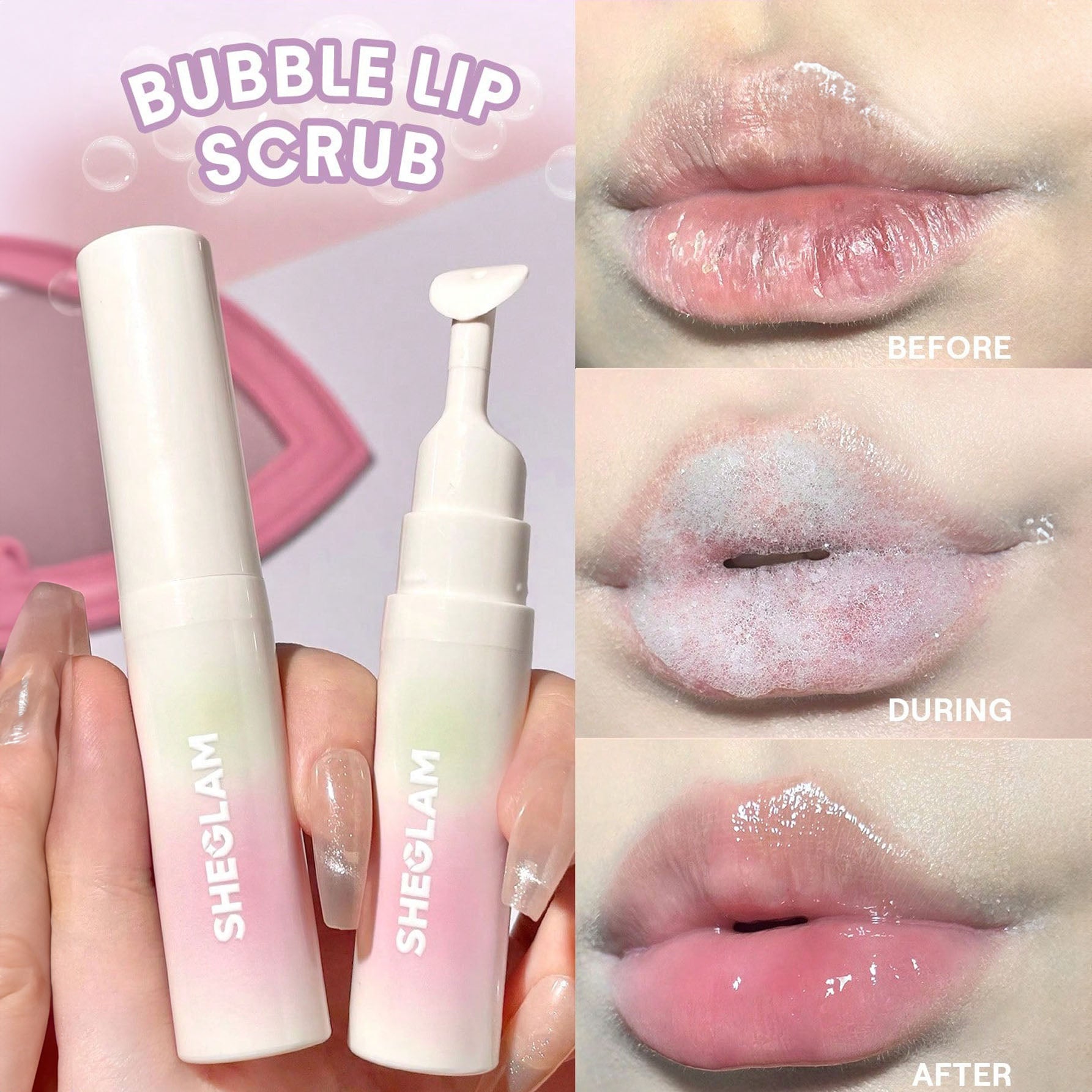 SHEGLAM مقشر الشفاه بابل بوف مقشر الشفاه، قناع إصلاح الشفاه، يرطب ويملأ الشفاه الجافة والمتشققة، يزيل خطوط الشفاه | Bubble Bath