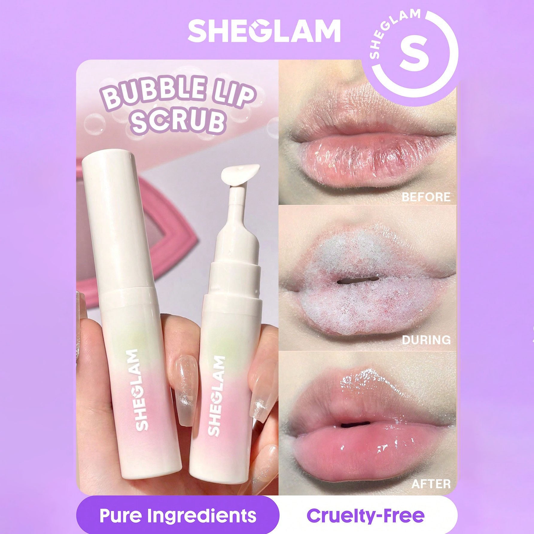 SHEGLAM مقشر الشفاه بابل بوف مقشر الشفاه، قناع إصلاح الشفاه، يرطب ويملأ الشفاه الجافة والمتشققة، يزيل خطوط الشفاه | Bubble Bath