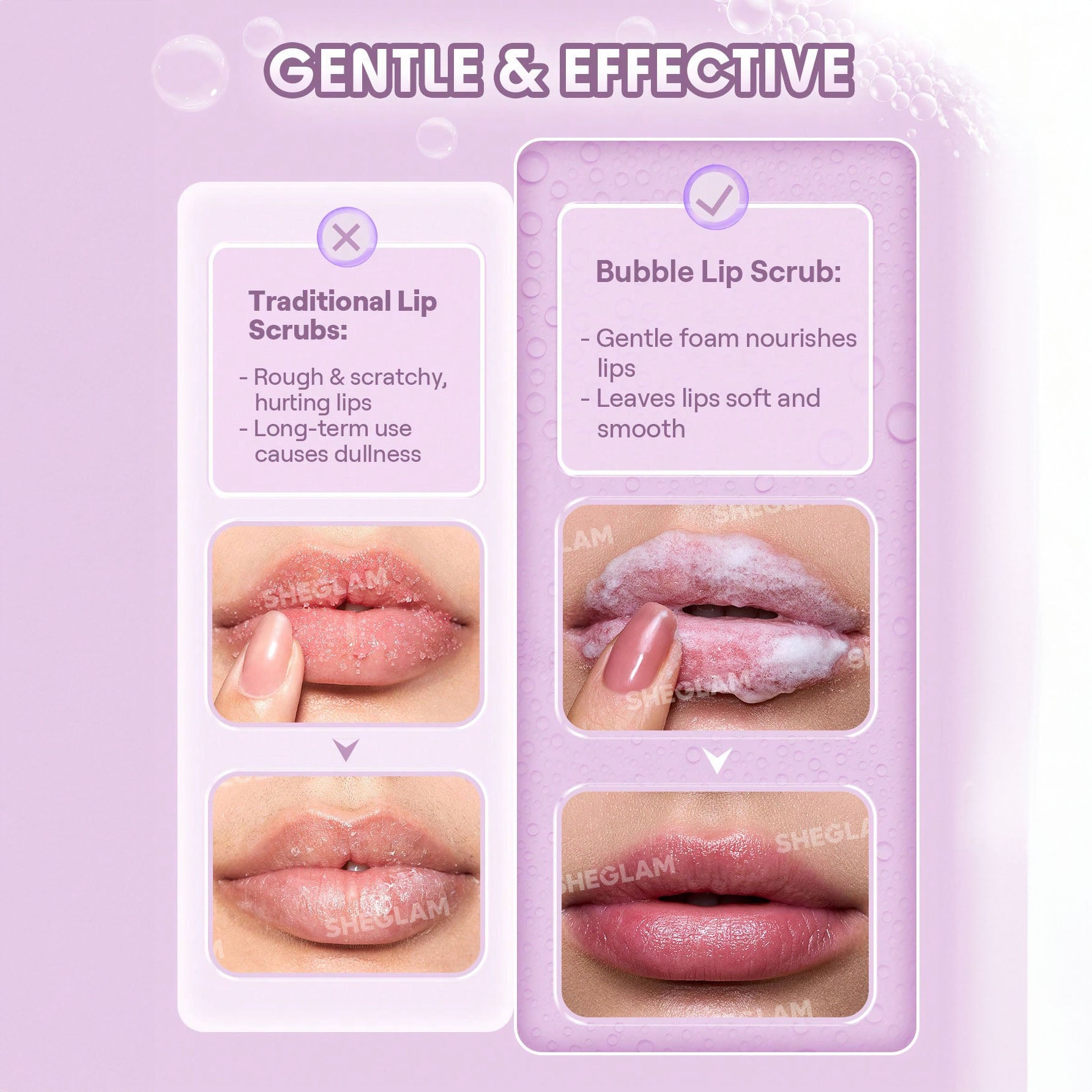 SHEGLAM مقشر الشفاه بابل بوف مقشر الشفاه، قناع إصلاح الشفاه، يرطب ويملأ الشفاه الجافة والمتشققة، يزيل خطوط الشفاه | Bubble Bath