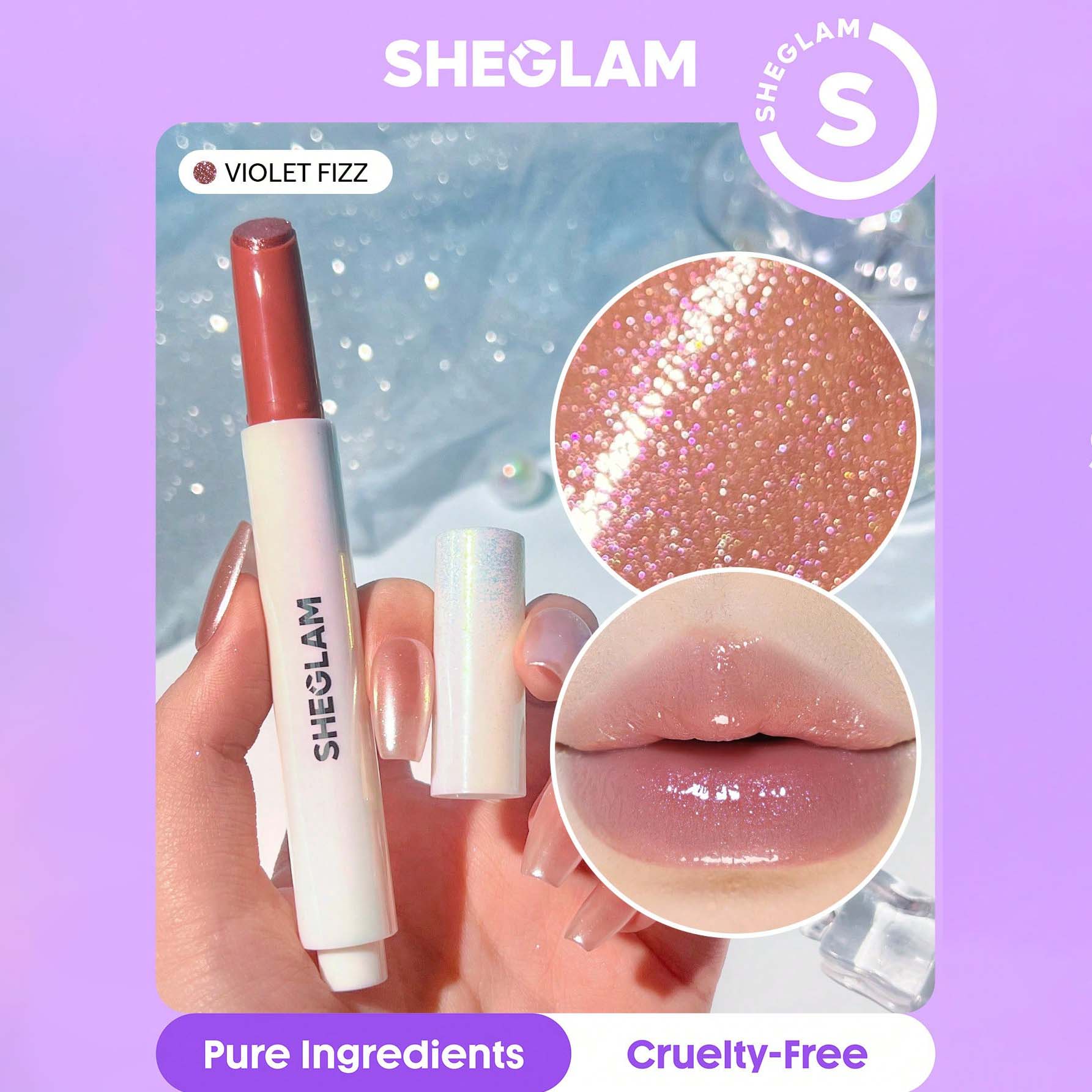 SHEGLAM ملمع شفاه لامع مثالي وممتلئ بلون بنفسجي لامع ومرطب وممتلئ ومصل شفاه مغذي وممتلئ غير لاصق وأحمر شفاه بزيت جوز الهند ومستحضرات تجميل الشفاه ومغذي يدوم طويلا ولامع للعناية بالشفاه ملون للعناية بالشفاه | Violet Fizz