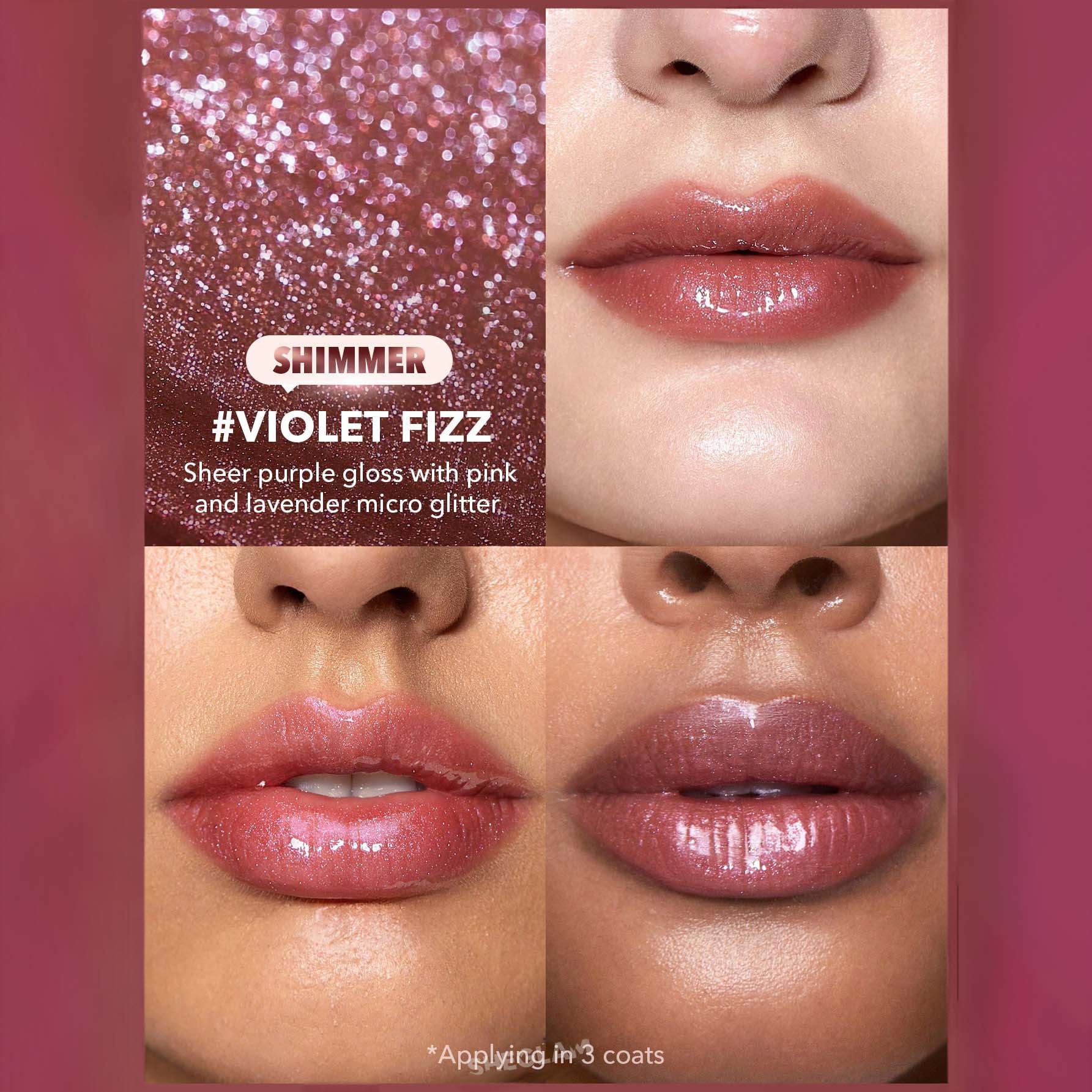 SHEGLAM ملمع شفاه لامع مثالي وممتلئ بلون بنفسجي لامع ومرطب وممتلئ ومصل شفاه مغذي وممتلئ غير لاصق وأحمر شفاه بزيت جوز الهند ومستحضرات تجميل الشفاه ومغذي يدوم طويلا ولامع للعناية بالشفاه ملون للعناية بالشفاه | Violet Fizz