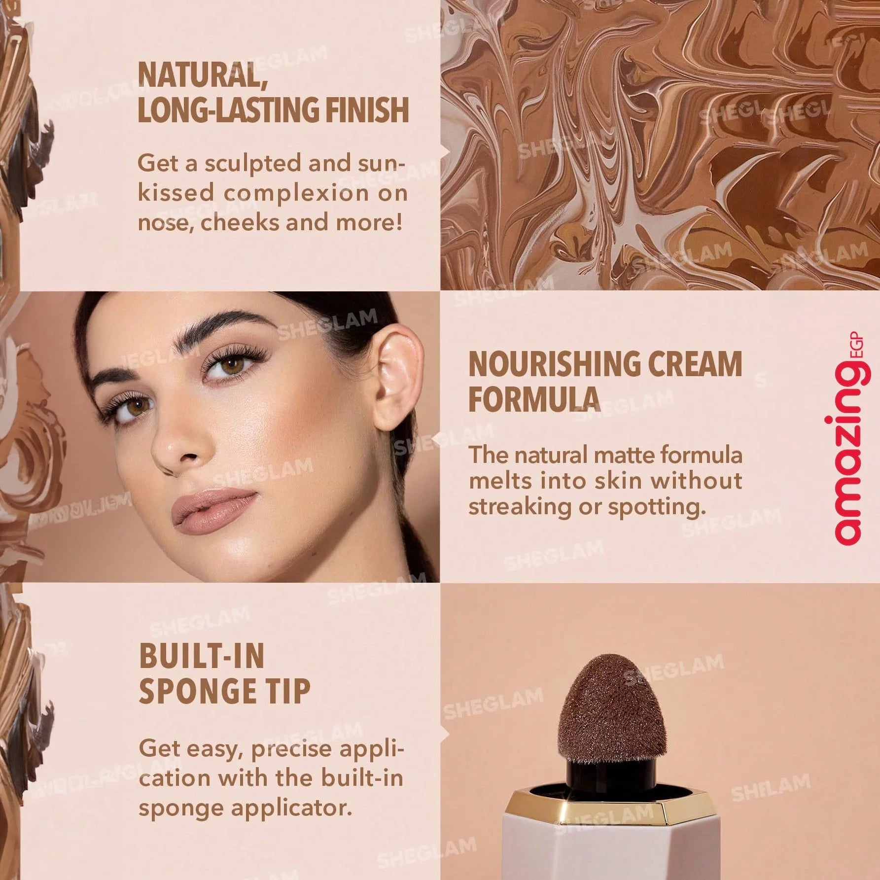SHEGLAM  كونتور سائل عصا كونتور للوجه مع اداة توزيع وسادة كونتور كريمي طبيعي مات يدوم طويلا قلم كونسيلر حريري خفيف الوزن قابل للمزج لمكياج الكونتور - Tawny Amber | SHEGLAM shein ايشادو جليتر حاجب حواجب شى ان شى كلام شي ان شي جلام ظل عيون فرشاة كونتور كونس