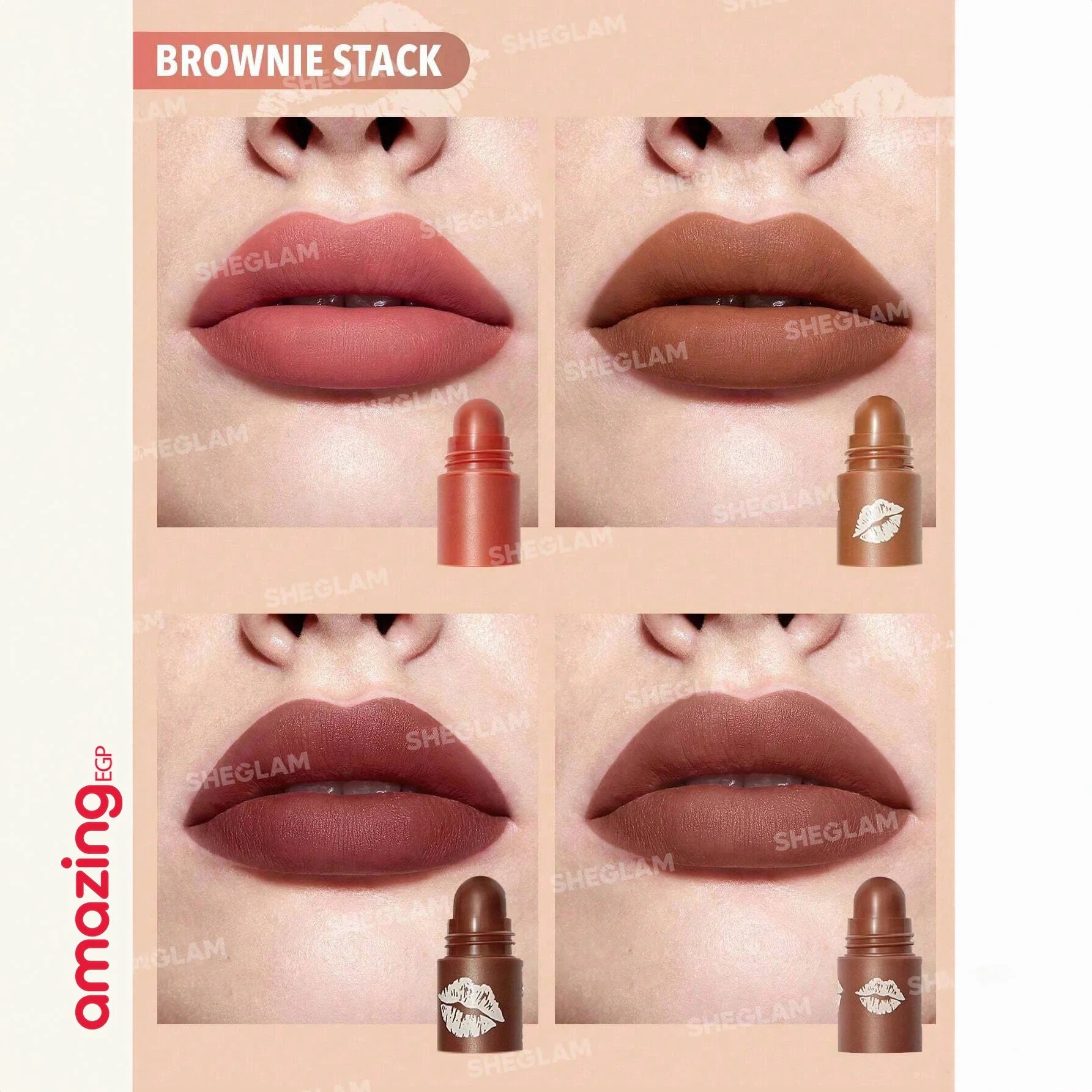 SHEGLAM  ميجا ليب ستاكس مجموعة احمر شفاه اربع دراجات غير لامع البشرة الداكنة احمر داكن مات ويدوم طويلا -  Brownie Stack | SHEGLAM shein احمر الخدود احمر شفاة ايشادو حاجب حواجب شفاه شفايف شى ان شى كلام ظل عيون فرشاة للشفاه مستحضرات التجميل مكياج ميكياج | a