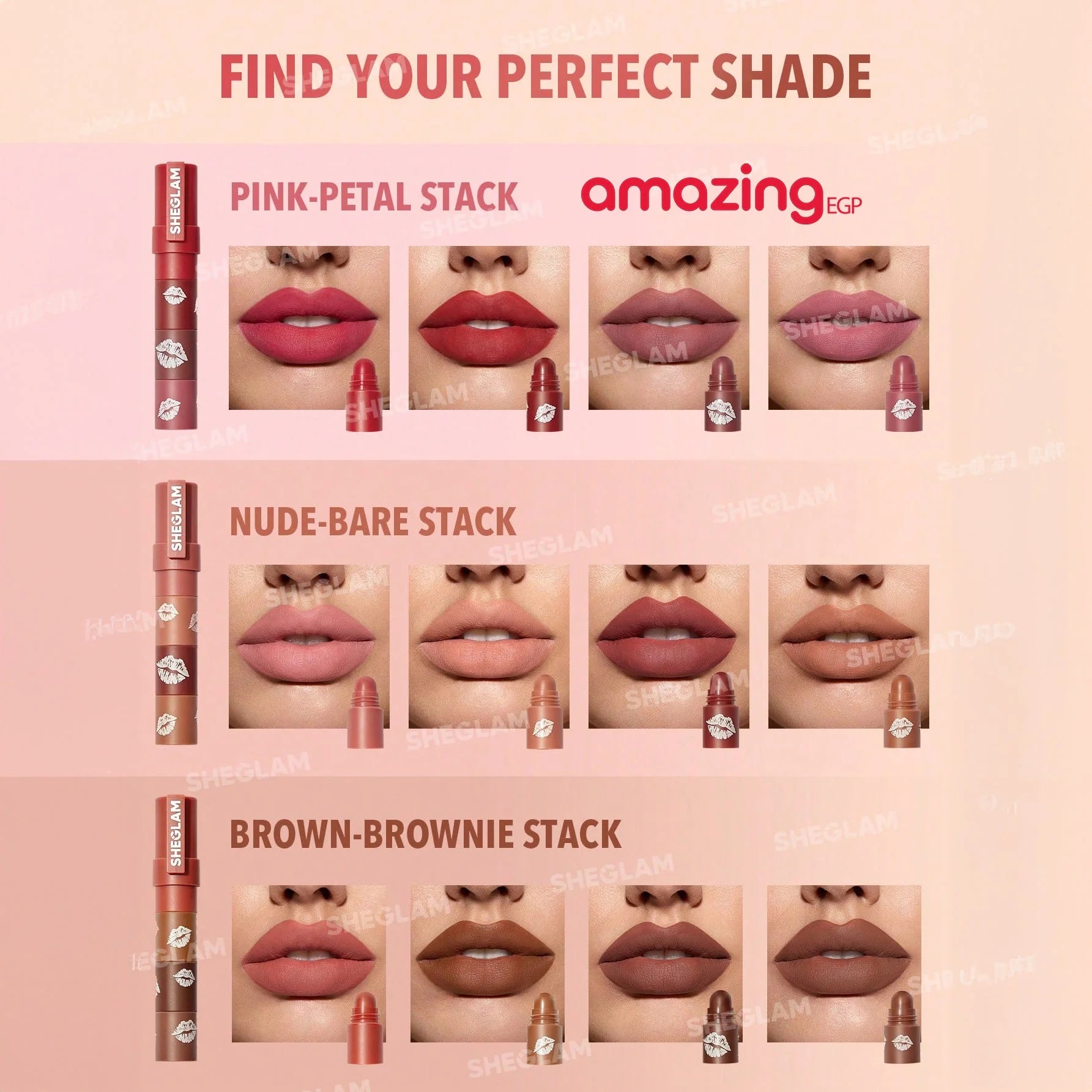 SHEGLAM  ميجا ليب ستاكس مجموعة احمر شفاه اربع دراجات غير لامع البشرة الداكنة احمر داكن مات ويدوم طويلا - Petal Stack | SHEGLAM shein احمر الخدود احمر شفاة ايشادو حاجب حواجب شفاه شفايف شى ان شى كلام ظل عيون فرشاة مستحضرات التجميل مكياج ميكياج | amazingEGP