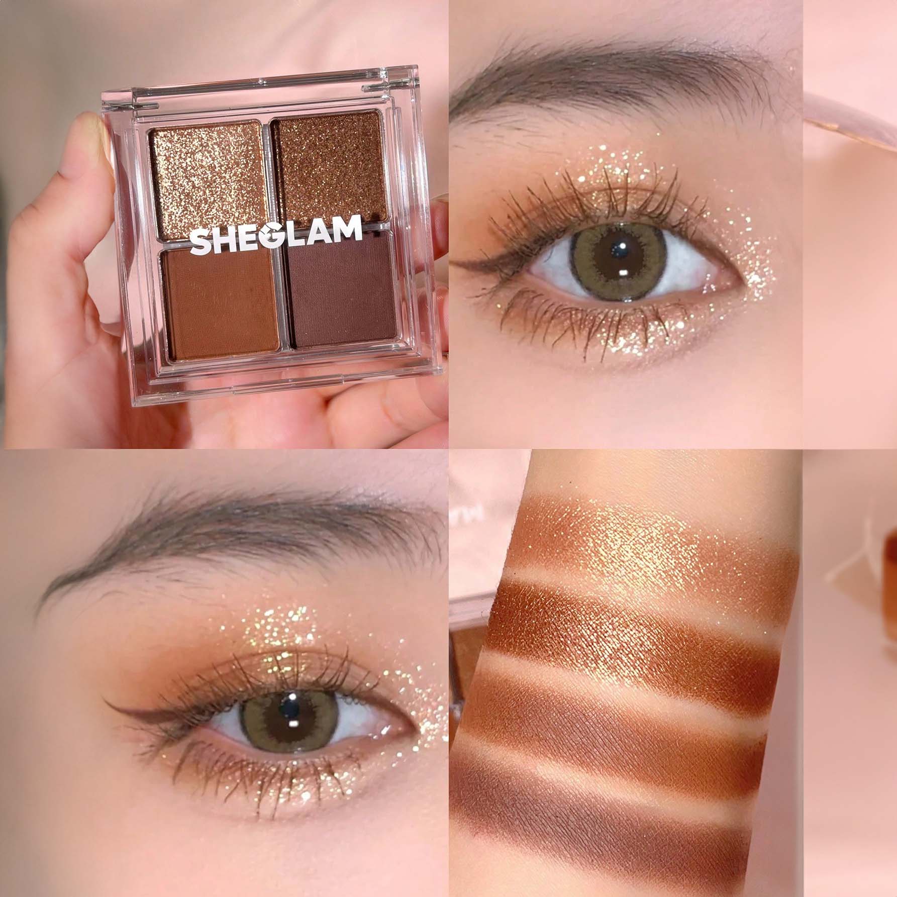 SHEGLAM ظلال عيون رباعية قابلة للمزج مع لمسات نهائية معدنية ولامعة، تركيبة كريمية مخملية مصطبغة، باليت ظلال عيون رباعية الاتجاهات -   Higher Self