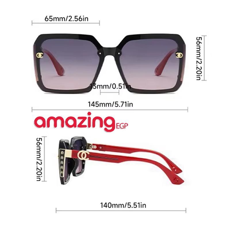 نظارة شمسية نسائية كبيرة الحجم بإطار مربّع كامل UV400 – تصميم كلاسيكي أسود بعدسات رمادي داكن