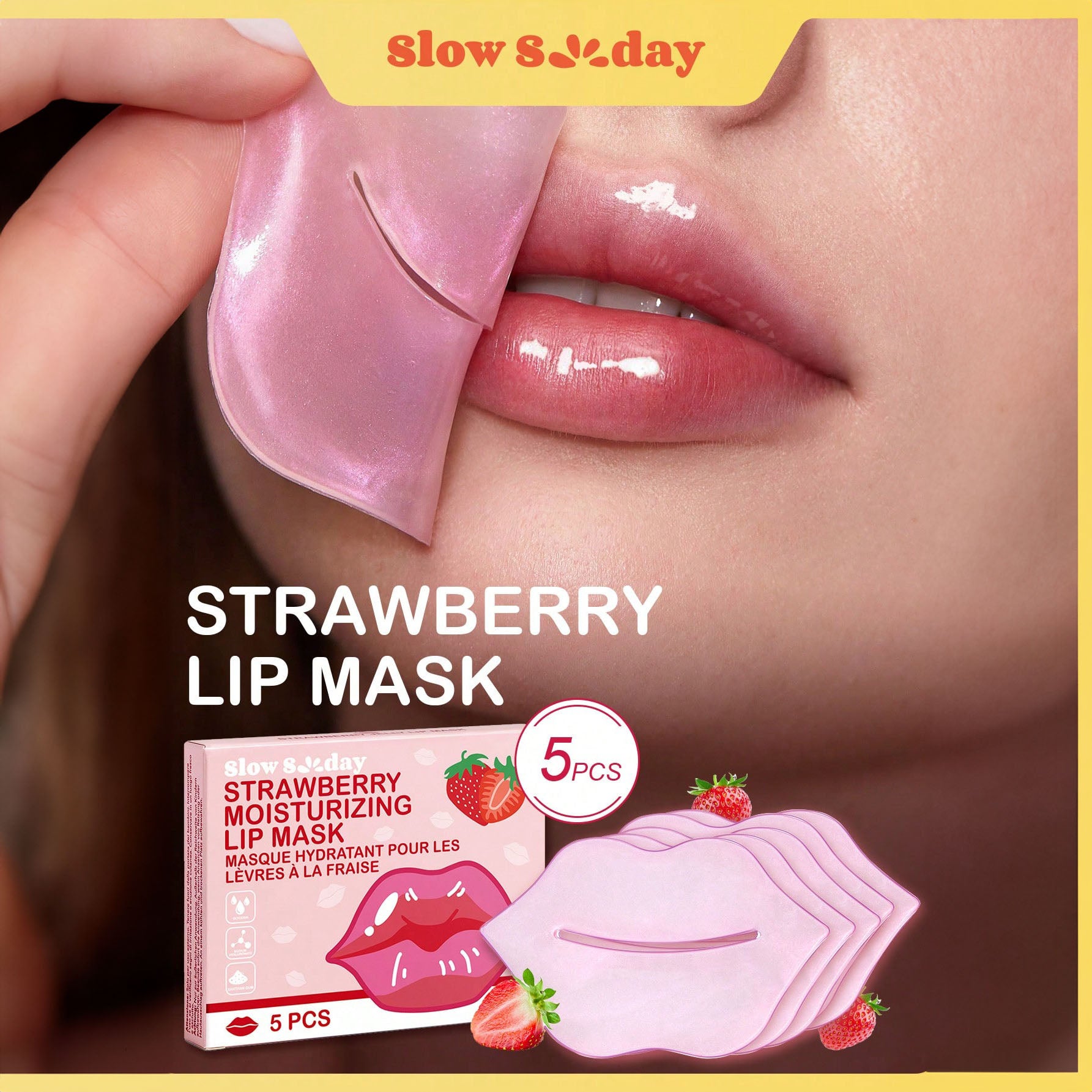 قناع شفاه مرطب بالفراولة - 5 قطع من SlowSunday لترطيب وتغذية الشفاه الجافة