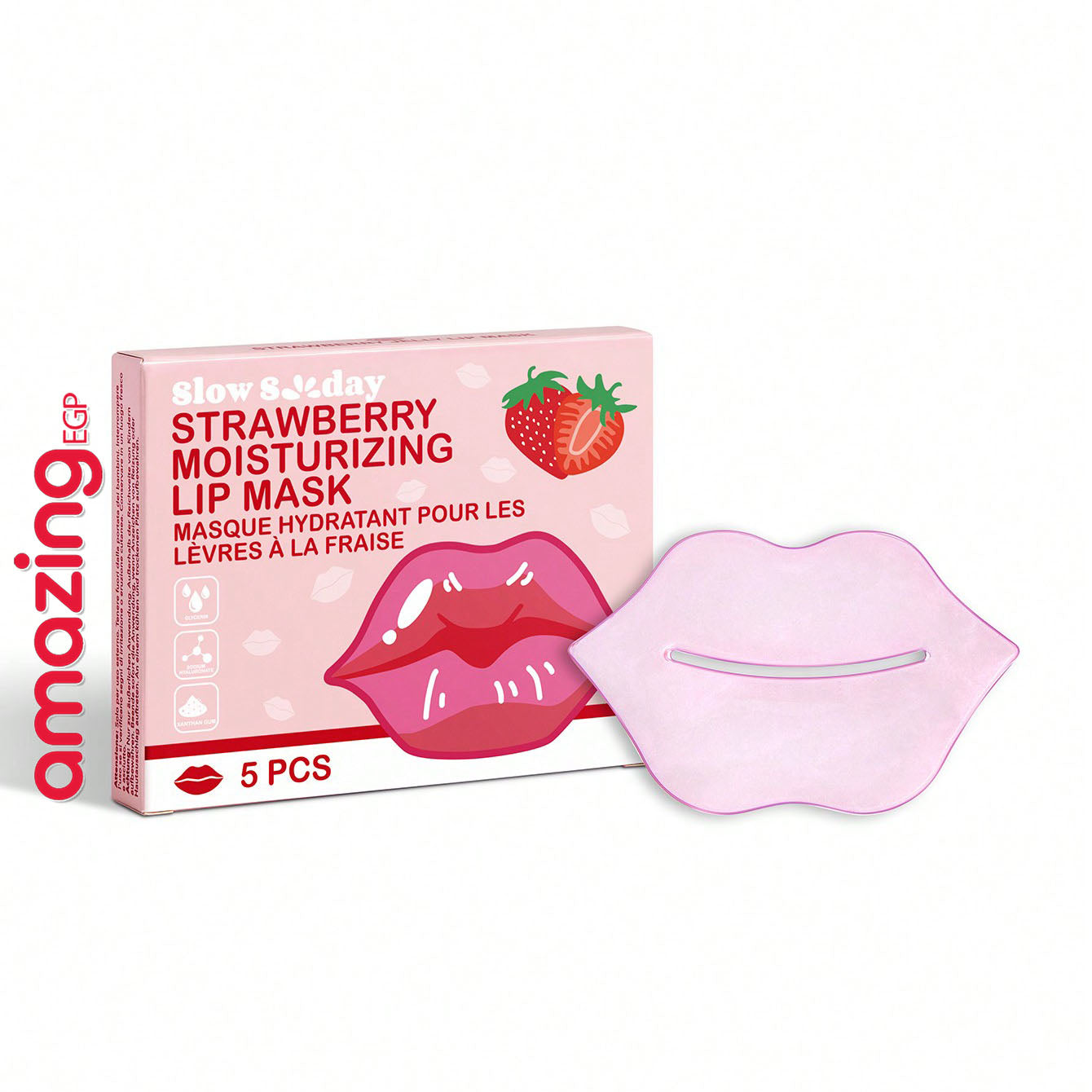 قناع شفاه مرطب بالفراولة - 5 قطع من SlowSunday لترطيب وتغذية الشفاه الجافة