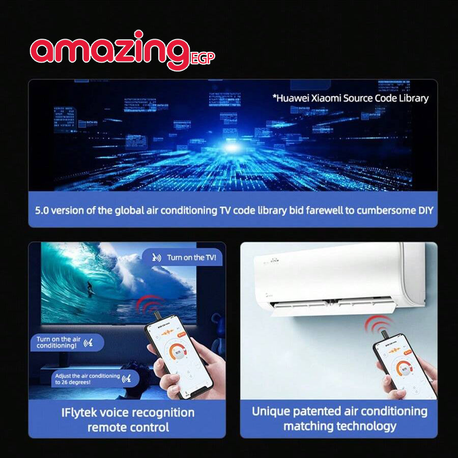 بديل الريموت جهاز التحكم العالمي للأجهزة ومكيفات الهواء بالأشعة تحت الحمراء، ذكي ومحمول، يعمل مع هواتف أندرويد بمنفذ Type-C، ويدعم التحكم الصوتي بسهولة وفعالية