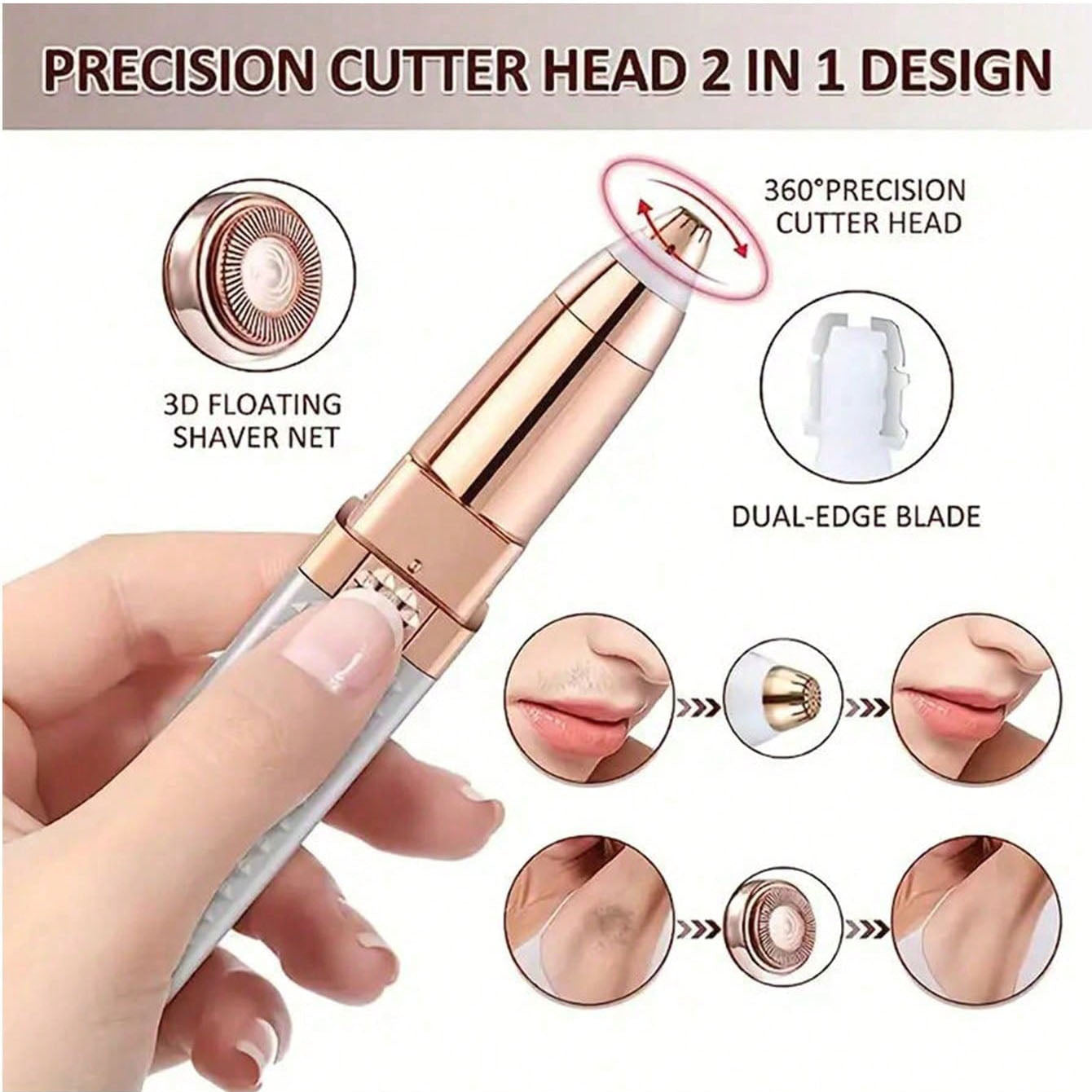 ماكينة حلاقة 4 في 1 لازالة شعر الوجه للنساء، ماكينة حلاقة للحواجب بدون الم قابلة لاعادة الشحن للوجه والخوخ والحواجب والشفاه والجسم والذقن والذراعين مع ضوء LED مدمج قابل لاعادة الشحن بمنفذ USB