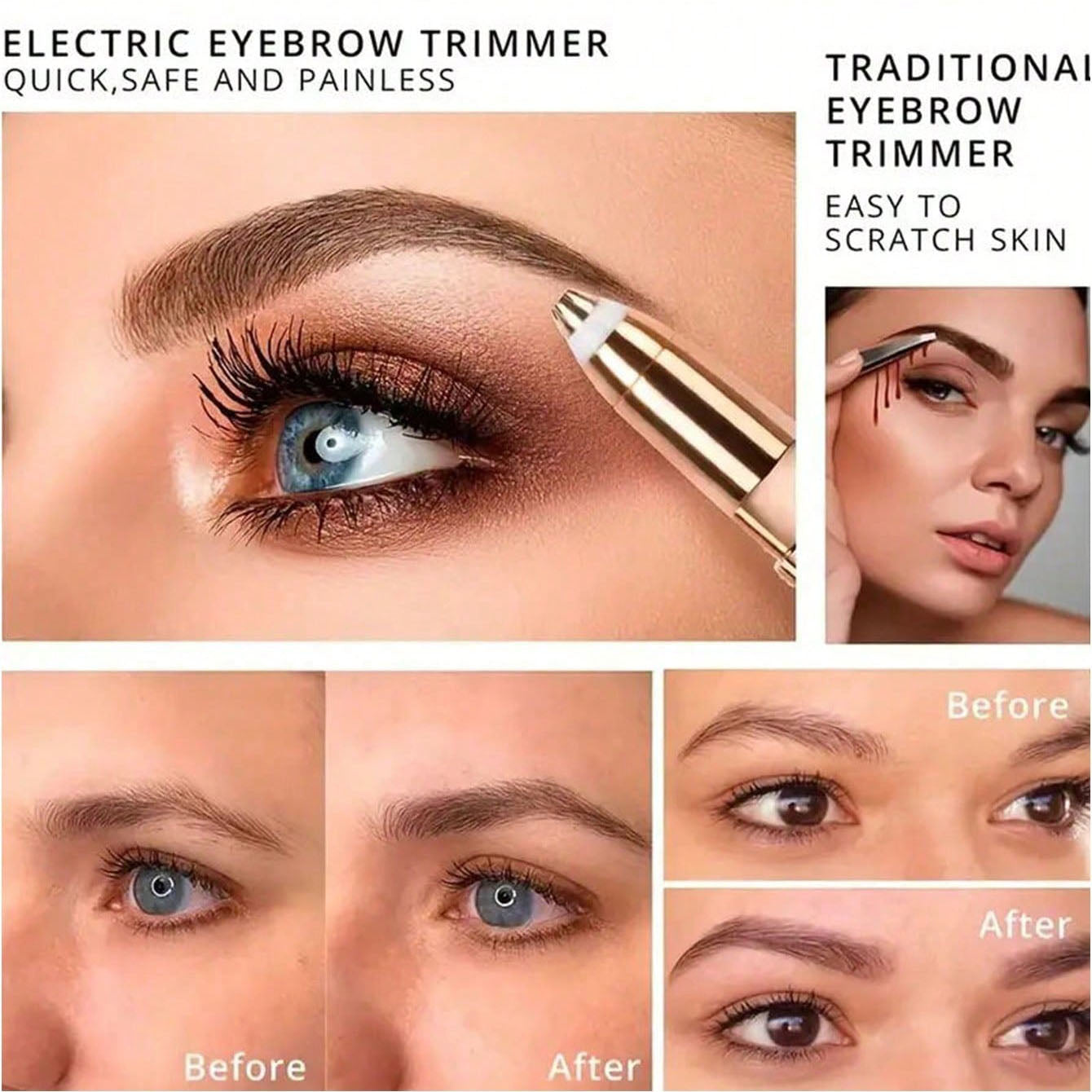 ماكينة حلاقة 4 في 1 لازالة شعر الوجه للنساء، ماكينة حلاقة للحواجب بدون الم قابلة لاعادة الشحن للوجه والخوخ والحواجب والشفاه والجسم والذقن والذراعين مع ضوء LED مدمج قابل لاعادة الشحن بمنفذ USB