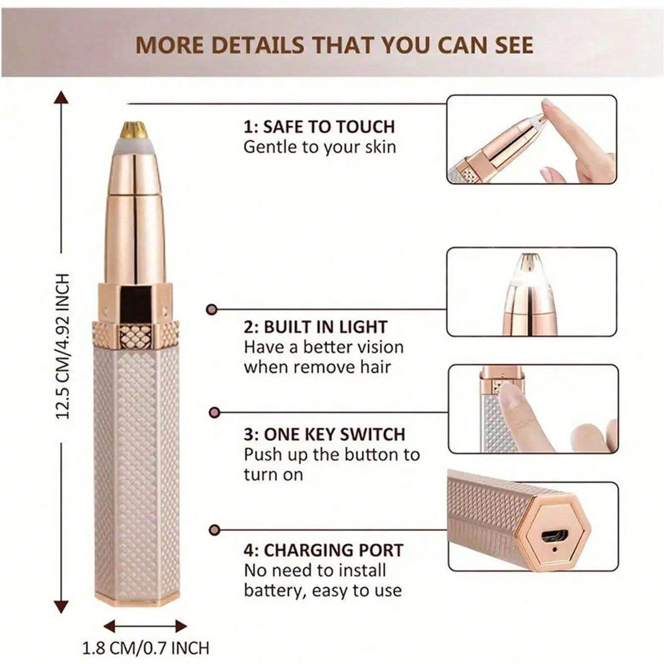 ماكينة حلاقة 4 في 1 لازالة شعر الوجه للنساء، ماكينة حلاقة للحواجب بدون الم قابلة لاعادة الشحن للوجه والخوخ والحواجب والشفاه والجسم والذقن والذراعين مع ضوء LED مدمج قابل لاعادة الشحن بمنفذ USB