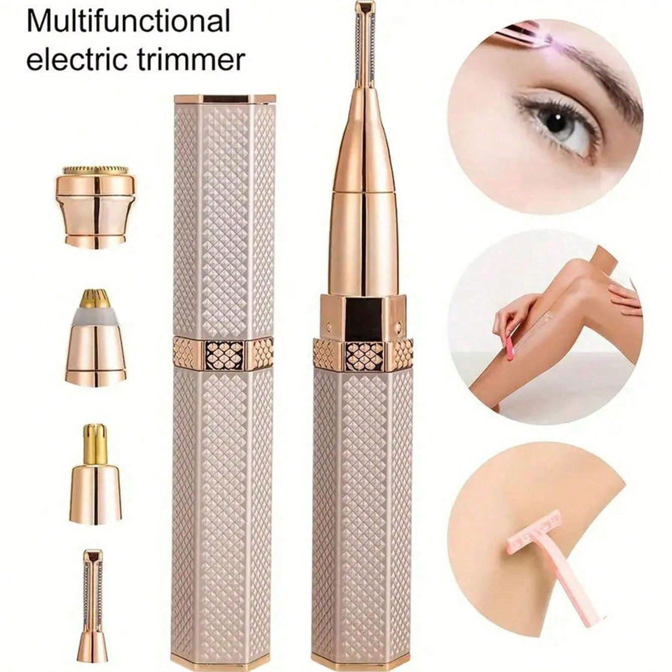 ماكينة حلاقة 4 في 1 لازالة شعر الوجه للنساء، ماكينة حلاقة للحواجب بدون الم قابلة لاعادة الشحن للوجه والخوخ والحواجب والشفاه والجسم والذقن والذراعين مع ضوء LED مدمج قابل لاعادة الشحن بمنفذ USB