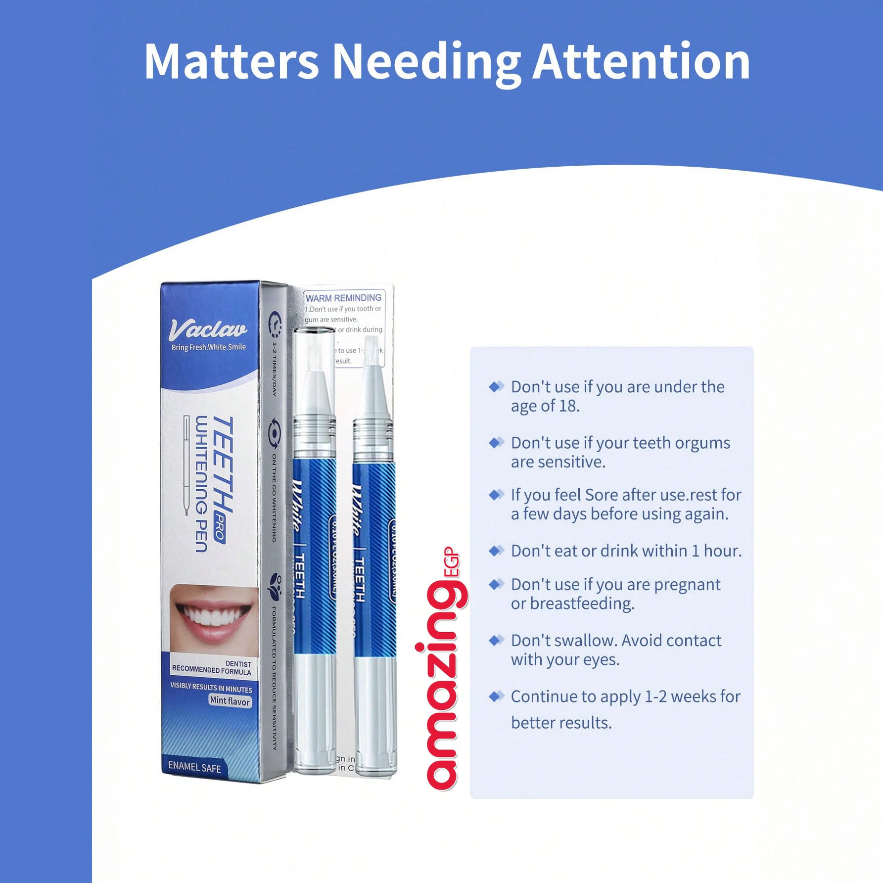 Vaclav قلم تبييض الأسنان فكلاف، جل تبييض الأسنان، جل تبييض الأسنان، يزيل البقع ويحافظ على الصحة الفموية | 1 قطعة