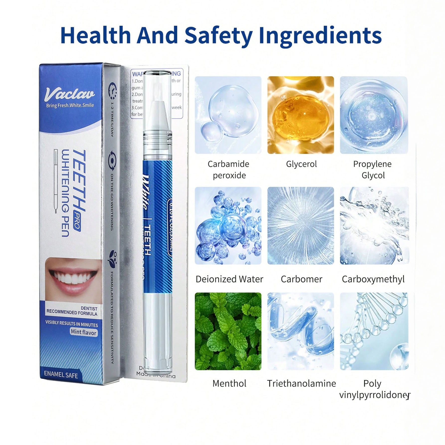 Vaclav قلم تبييض الأسنان فكلاف، جل تبييض الأسنان، جل تبييض الأسنان، يزيل البقع ويحافظ على الصحة الفموية | 1 قطعة