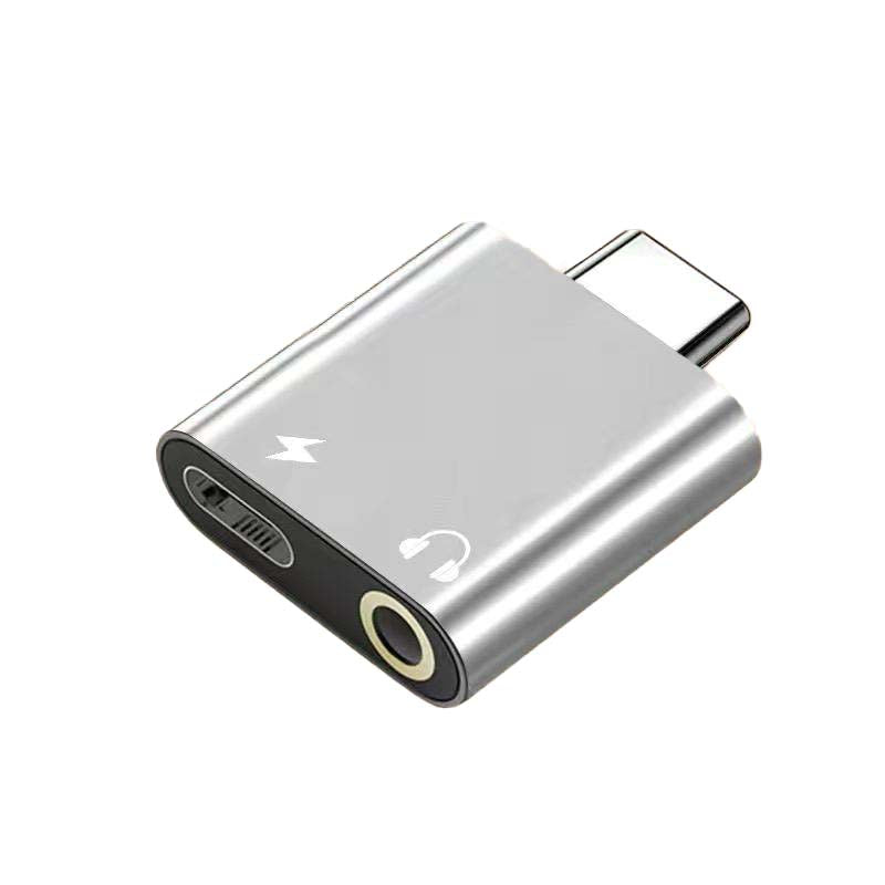 محول سماعة راس لايفون 16 15 واجهزة الاندوريد تدعم type C، محول مقبس صوت USB نوع C الى AUX مع دونجل مقسم شحن سريع PD 60 - فضي