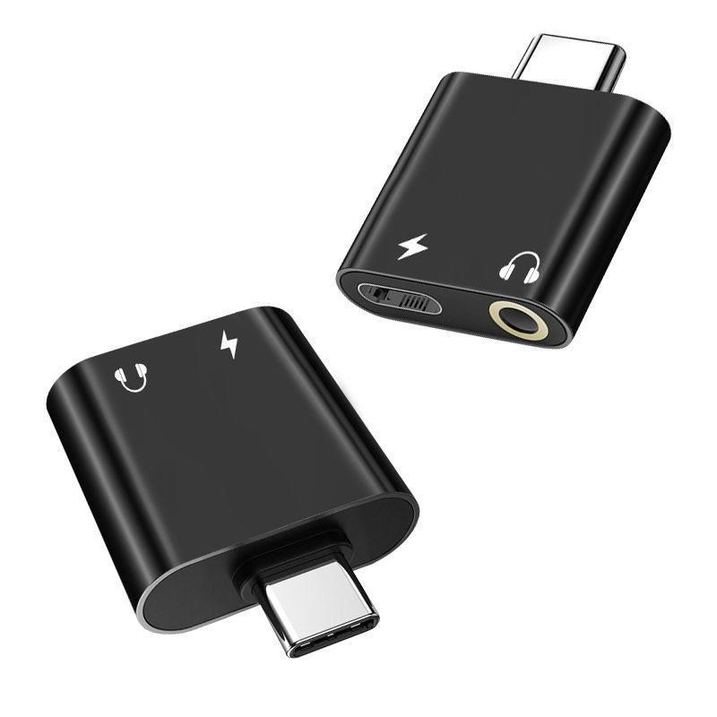 محول سماعة راس لايفون 16 15 واجهزة الاندوريد تدعم type C، محول مقبس صوت USB نوع C الى AUX مع دونجل مقسم شحن سريع PD 60 - أسود