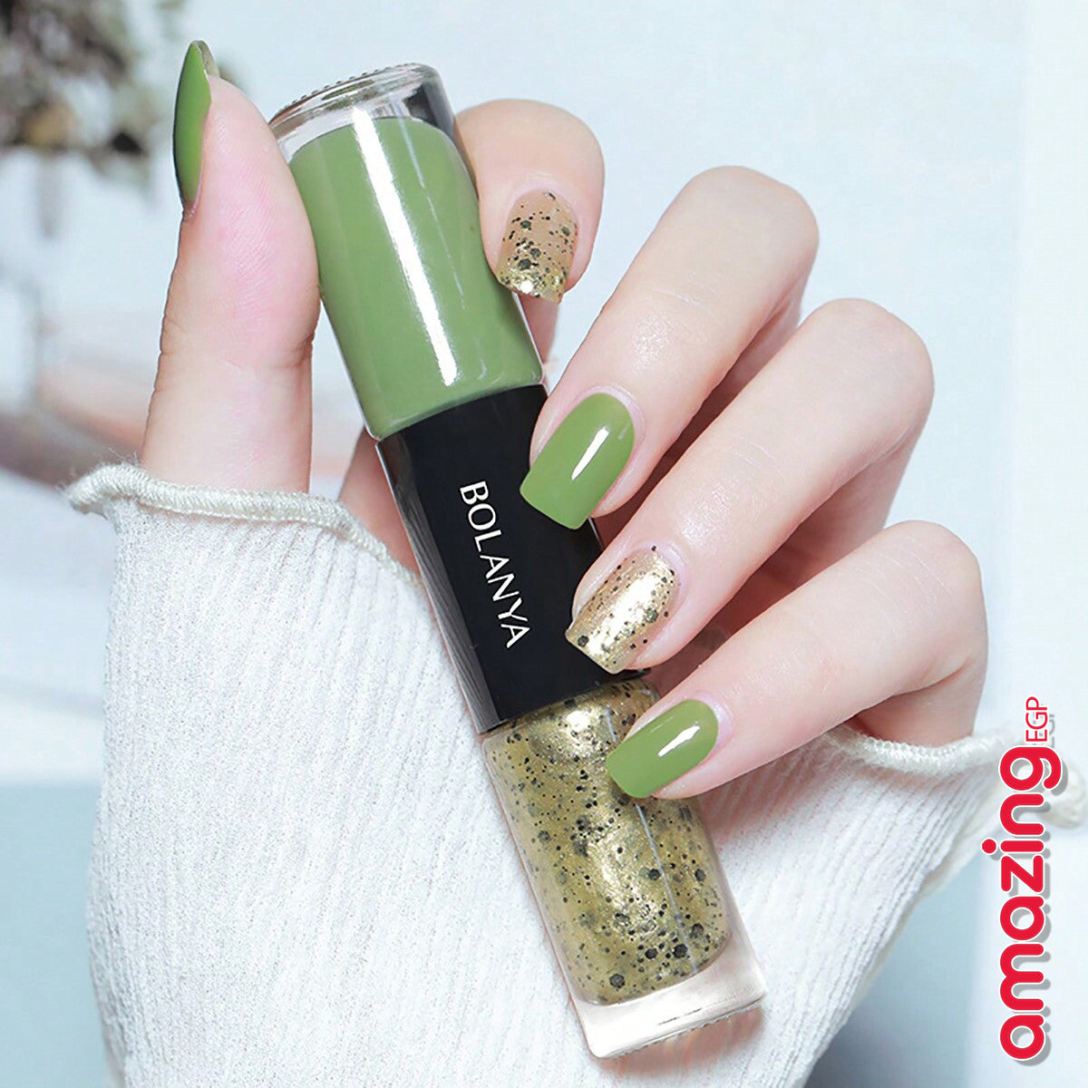 طلاء أظافر جلي، لا يحتاج إلى المعجون، مانيكير يتميز باللمعان، مجموعة فن الأظافر الجميلة كهدية للنساء والفتيات ، يدوم طويلا - اخضر (C113)