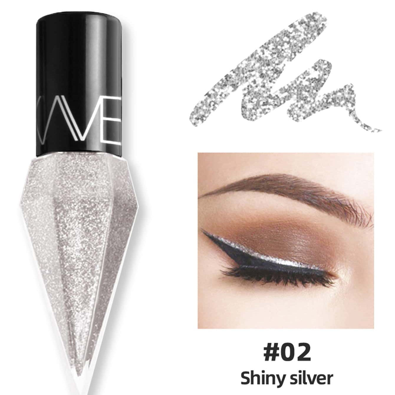 ظلال عيون مع لمسات نهائية معدنية ولامعة،كحل سائل لامع بترتر فضي – لمسة Y2K براقة لإطلالة جذابة | الفضة LK102-02