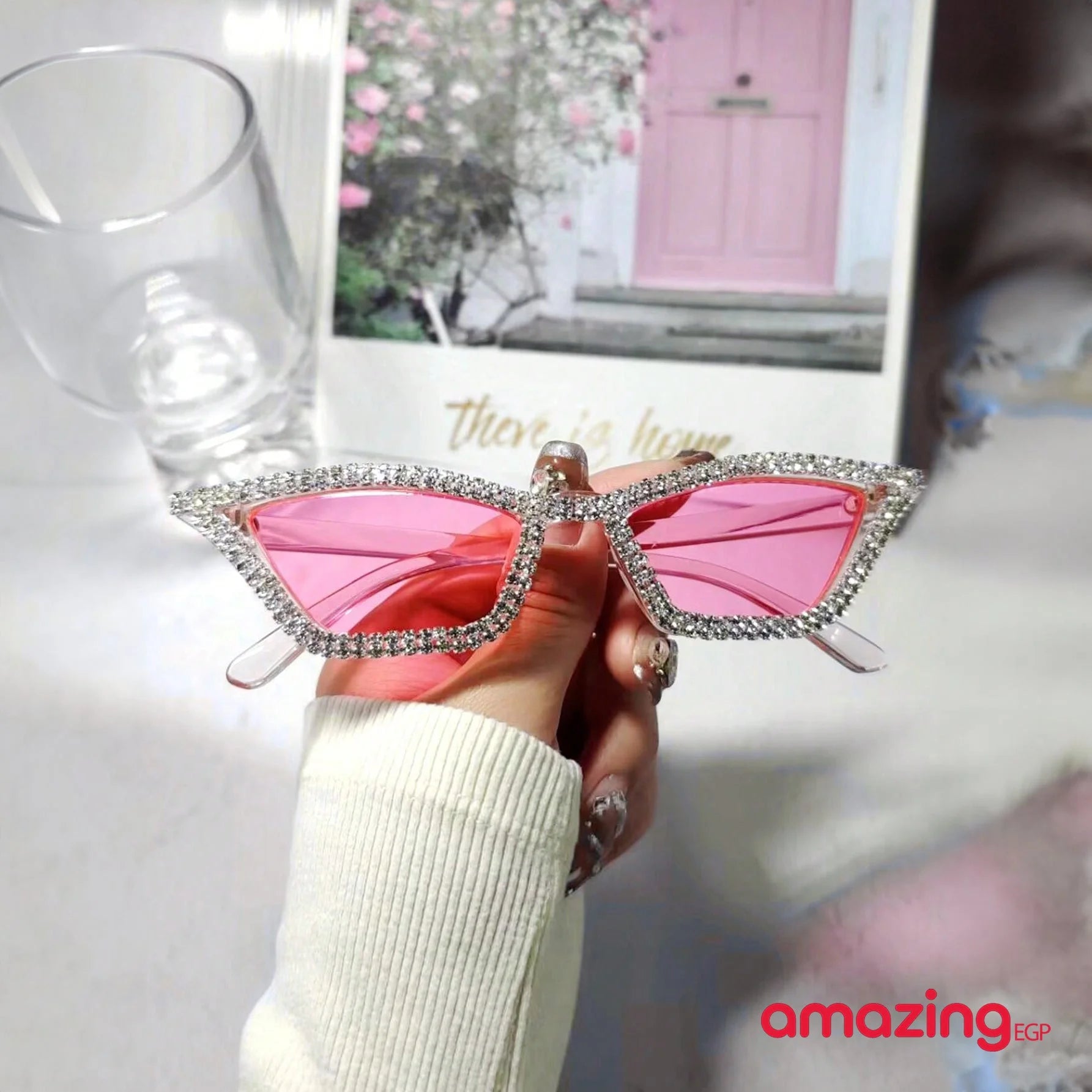 نظارات نساءللسيدات من حجر الراين والكريستال بإطار وردي Y2k فاخر لتزيين حفلات المهرجانات نظارات جميلة وأنيقة على شكل عين القطة مناسبة لفستان الشاطئ والحفلات ذات الطابع الخاص - بينك | النظارات حفالات حفالات موسيقية حفلات حفلات_عيد_الميلاد رووك عين القط نظار