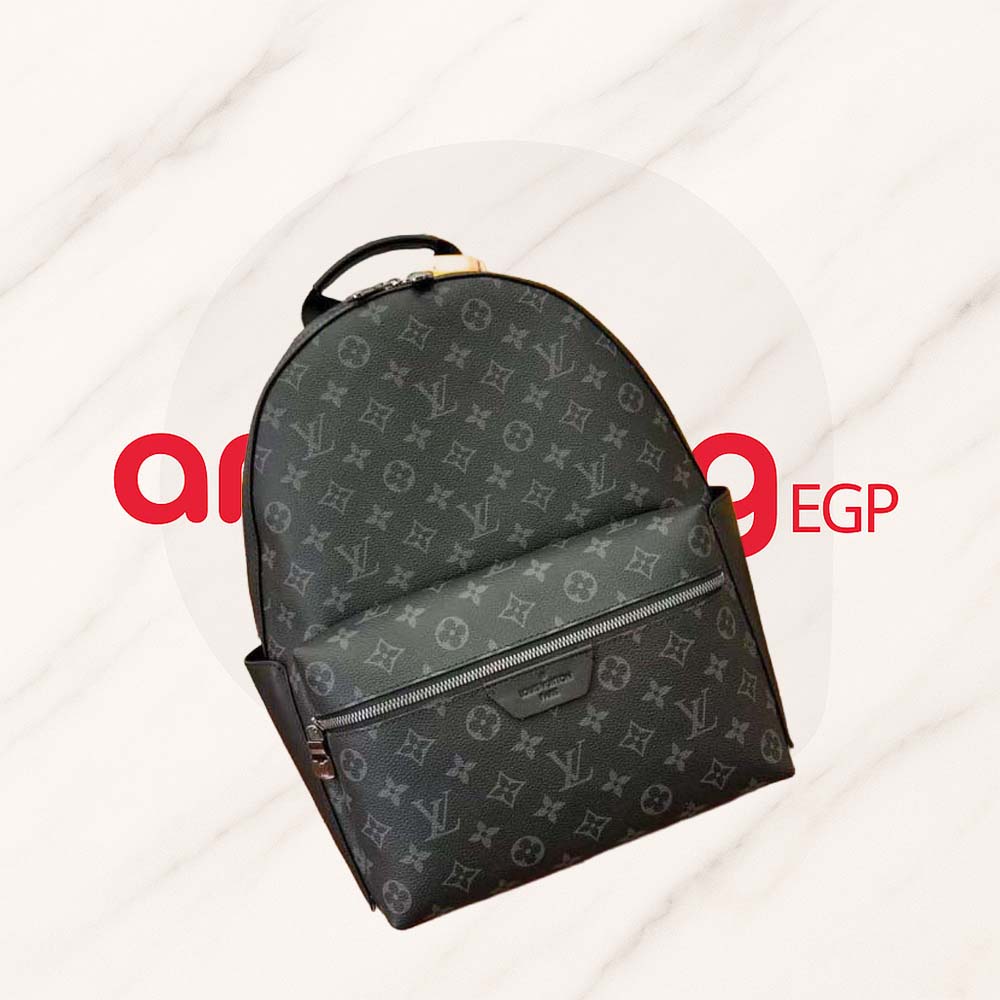 حقيبة ظهر فاخرة بلون رصاصي بنقشة مونوغرام – جلد طبيعي هاي-إند - لون رصاصي