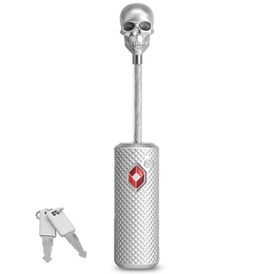 قفل قوي صغير على شكل جمجمة من خليط معدني من الزنك مع مفاتيح من تي اس ايه لشنطة الظهر وشنطة الصالة الرياضية وخزانة المدرسة وشنطة السفر - فضي