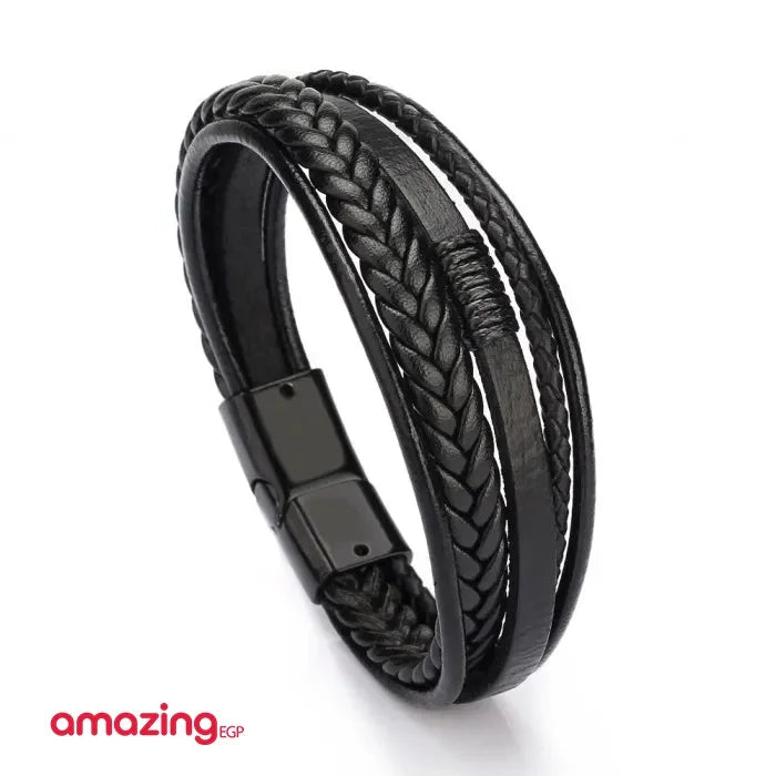 سوار للجنسين إسورة مضفرة بجلد طبيعي فاخر للرجال والنساء اساور يد أسورة جلد طبيعي - اسود | اساور اساور كاحل اسورة اكسسوارات الرجال جلد طبيعي سوار | amazingEGP