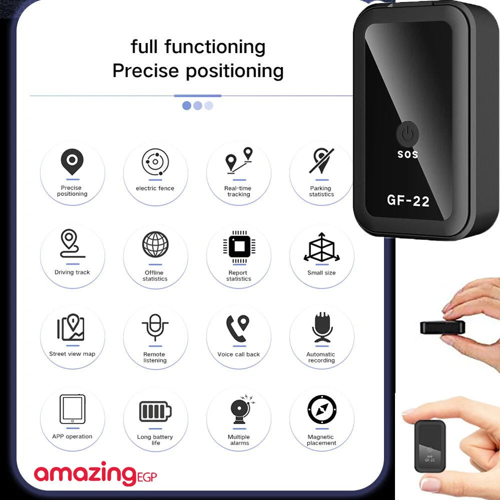 جهاز تعقب مغناطيسي صغير الحجم GF-22 من Amazing Mini تتبع GPS طويل الانتظار تحديد مواقع وتسجيل صوت للمركباتالسياراتالأشخاص إصدار GF-22 | GPS تتبع تجسس تسجيل صوت جهاز تتبع جهاز تجسس جهاز_تتبع حماية الاطفال ضد السرقة مراقبة الاطفال | amazingEGP