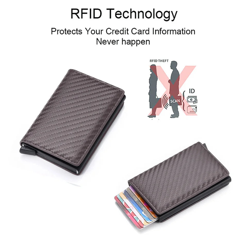 محفظة رفيعة من الياف الكربون بتصميم ذكي صغير مع حامل كروت للرجال بحماية rfid  -  كربون بني | محافظ محافظ نسائي محفظة محفظة رجالي محفظة كربون نقود | amazingEGP