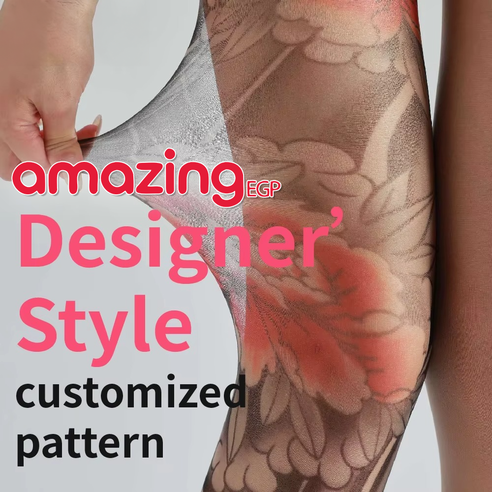 زوج جوارب مطبوعة بنقوش وشم  – شبكي شِبه شفاف بخامة مرِنة وخصر دانتيل أسود - سمكة | مقاس واحد