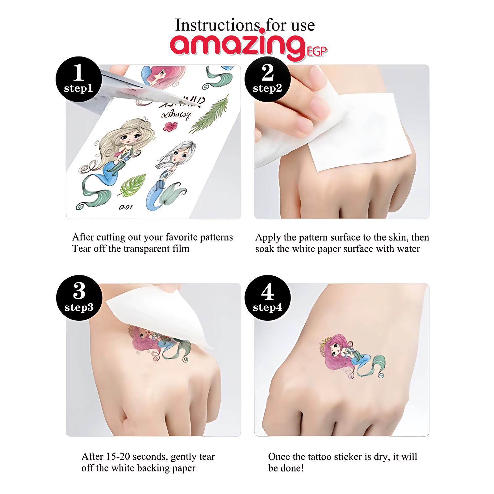 ملصقات وشم مؤقتة مضيئة (الفراشات والزهور) – مجموعة 10 كروت منوعة لكل ورقة