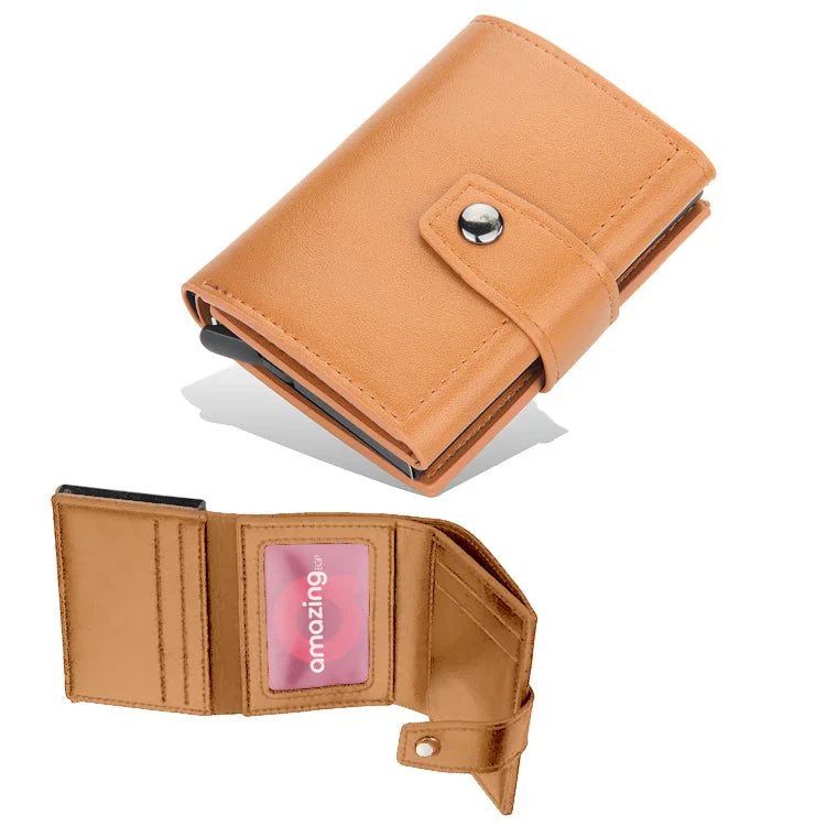 حامل بطاقات مع تقنية RFID - محفظة رجالية عالية الجودة من الجلد الأصلي محفظة ذكية نحيفة ورفيعة محفظة صغيرة هدية لحماية معلومات CC الخاصة بك بتقنية RFID | بني فاتح| | الرجال جلد طبيعي حافظ كروت كراتة كراته محافظ محافظ نسائي محفظة محفظة رجالي محفظة كربون |