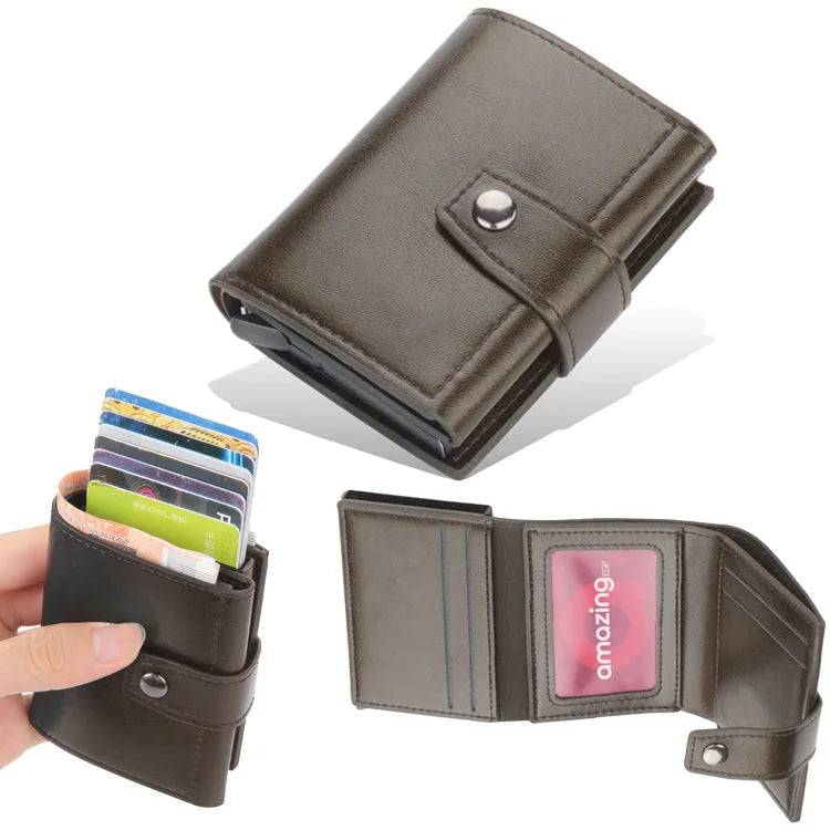 حامل بطاقات مع تقنية RFID  - محفظة رجالية عالية الجودة من الجلد الأصلي محفظة ذكية نحيفة ورفيعة محفظة صغيرة هدية لحماية معلومات CC الخاصة بك بتقنية RFID | كوفي| | الرجال جلد طبيعي حافظ كروت حافظة كروت كراتة محافظ محافظ نسائي محفظة محفظة رجالي محفظة كربون |
