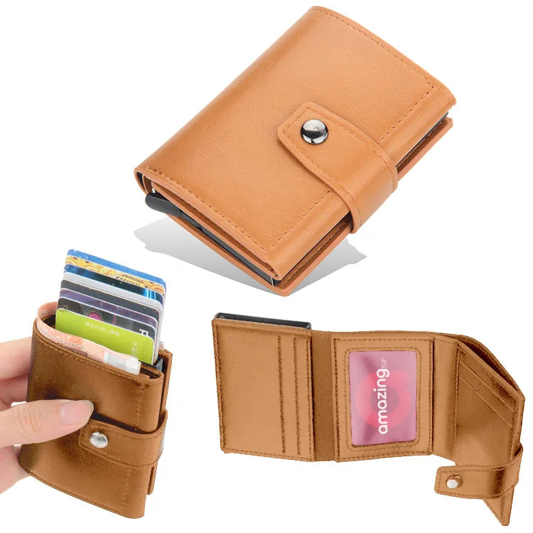 حامل بطاقات مع تقنية RFID - محفظة رجالية عالية الجودة من الجلد الأصلي محفظة ذكية نحيفة ورفيعة محفظة صغيرة هدية لحماية معلومات CC الخاصة بك بتقنية RFID | بني فاتح| | الرجال جلد طبيعي حافظ كروت كراتة كراته محافظ محافظ نسائي محفظة محفظة رجالي محفظة كربون |