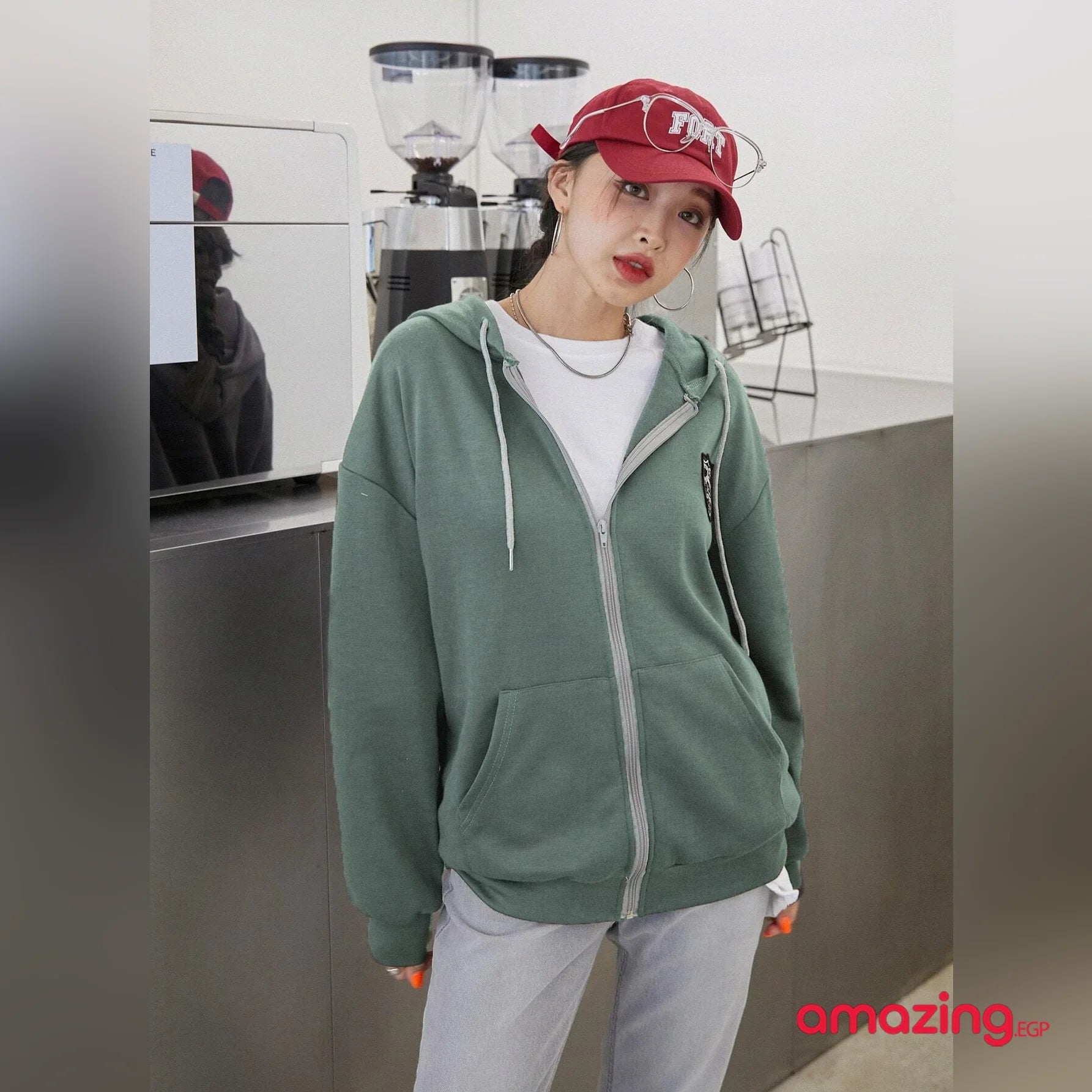 بلايز ثقيلة الرباط الجيب سستة رسالة كاجوال - أخضر | الخريف النساء بلايزر ثقيل كاجوال لباس علوي لبس للبنات مايو منسوج | amazingEGP