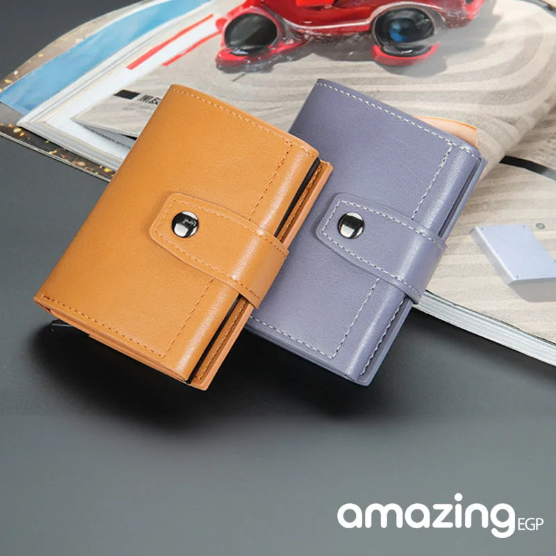 حامل بطاقات مع تقنية RFID - محفظة رجالية عالية الجودة من الجلد الأصلي محفظة ذكية نحيفة ورفيعة محفظة صغيرة هدية لحماية معلومات CC الخاصة بك بتقنية RFID | بني فاتح| | الرجال جلد طبيعي حافظ كروت كراتة كراته محافظ محافظ نسائي محفظة محفظة رجالي محفظة كربون |