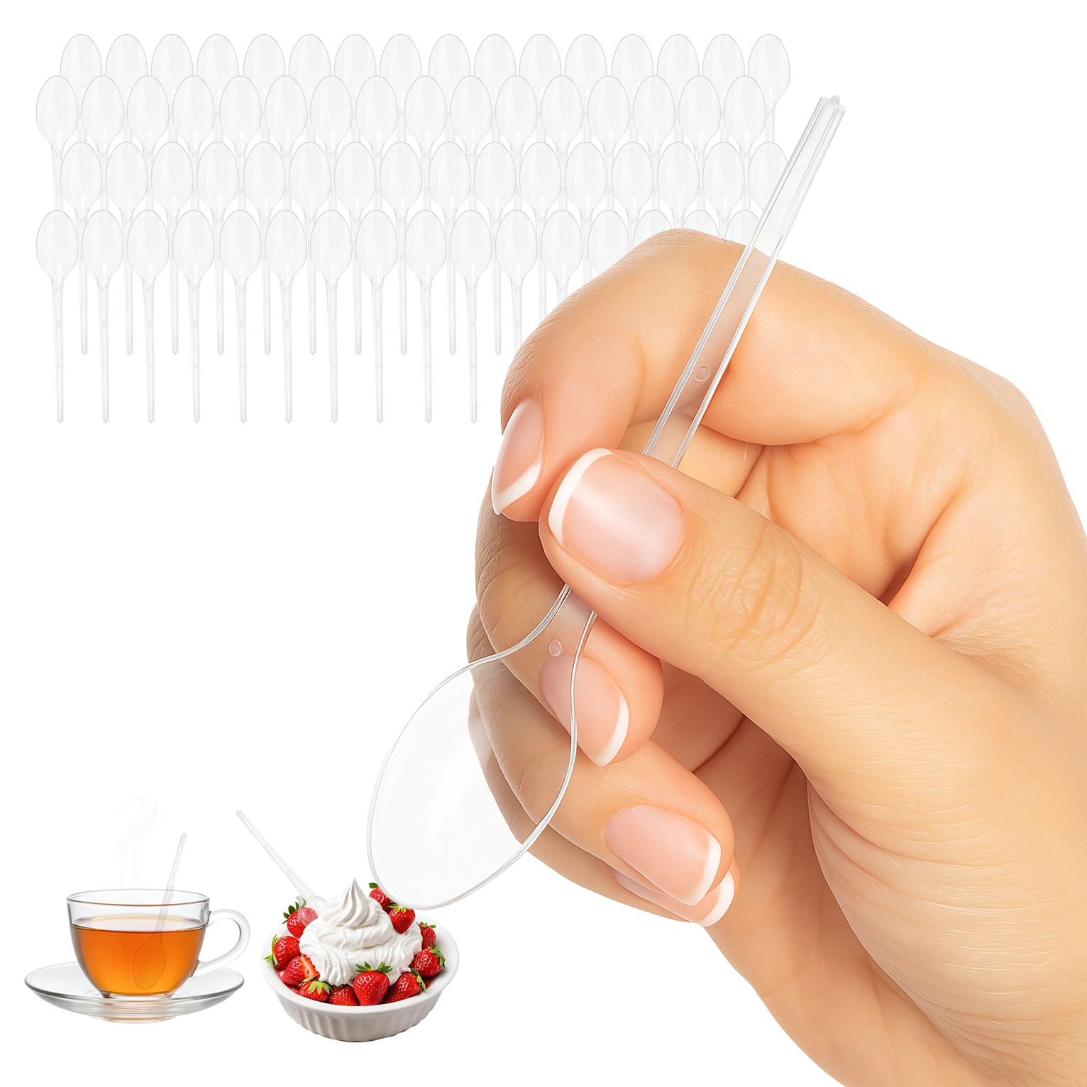 حزمة 100 | ملاعق بلاستيكية شفافة صغيرة للتذوق والحلويات من THE PACK (قابلة لإعادة الاستخدام أو الاستخدام الواحد)