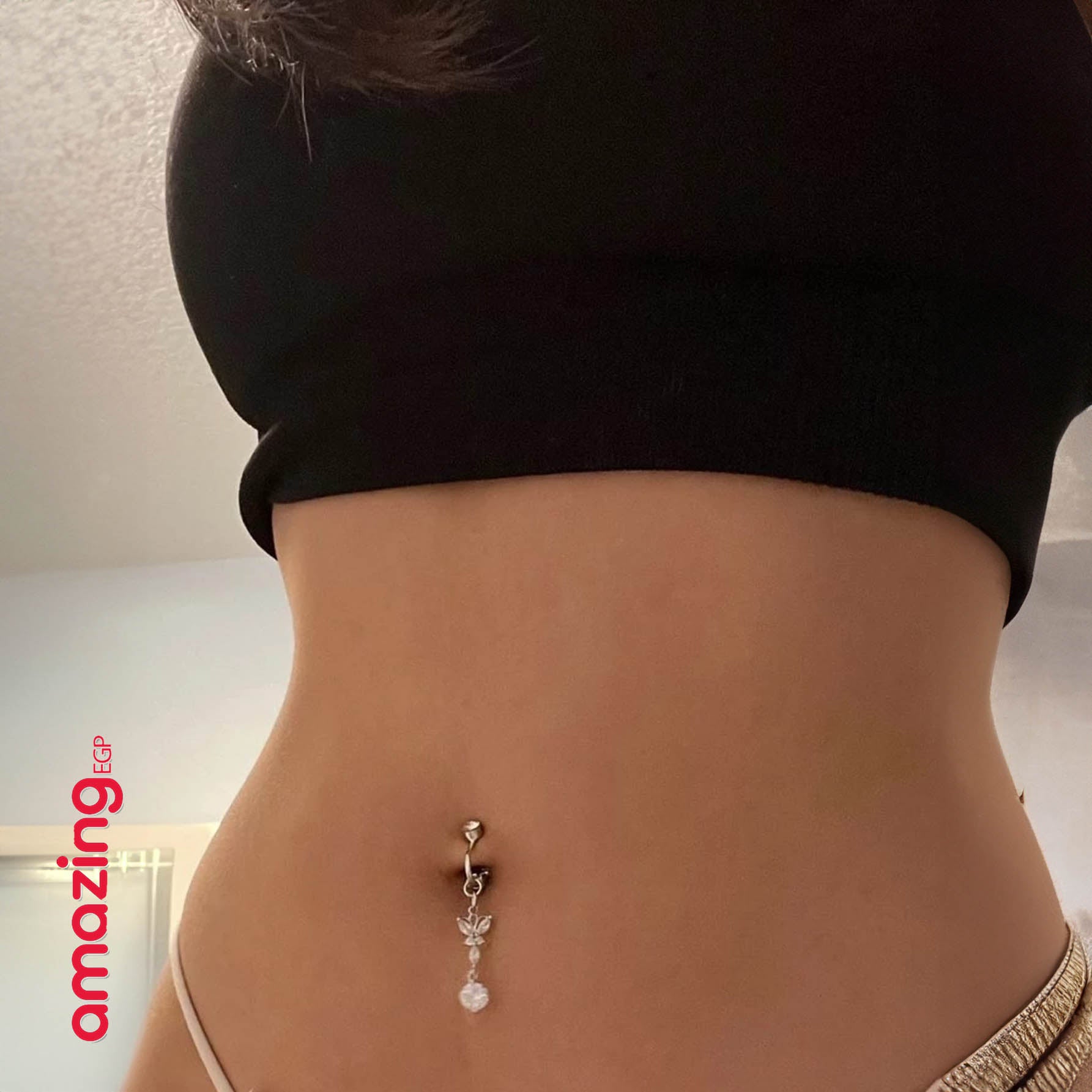 خاتم السرة من الفولاذ المقاوم للصدأ قطعة واحدة ثقب مزيف حلقة سرة بطن مع وردي بتصميم فراشة الى للنساء مجوهرات نحاس مجوهرات غير خارقة سرة البطن للنساء ، مجوهرات ثقب البطن مشبك | قطعة واحدة | فضي