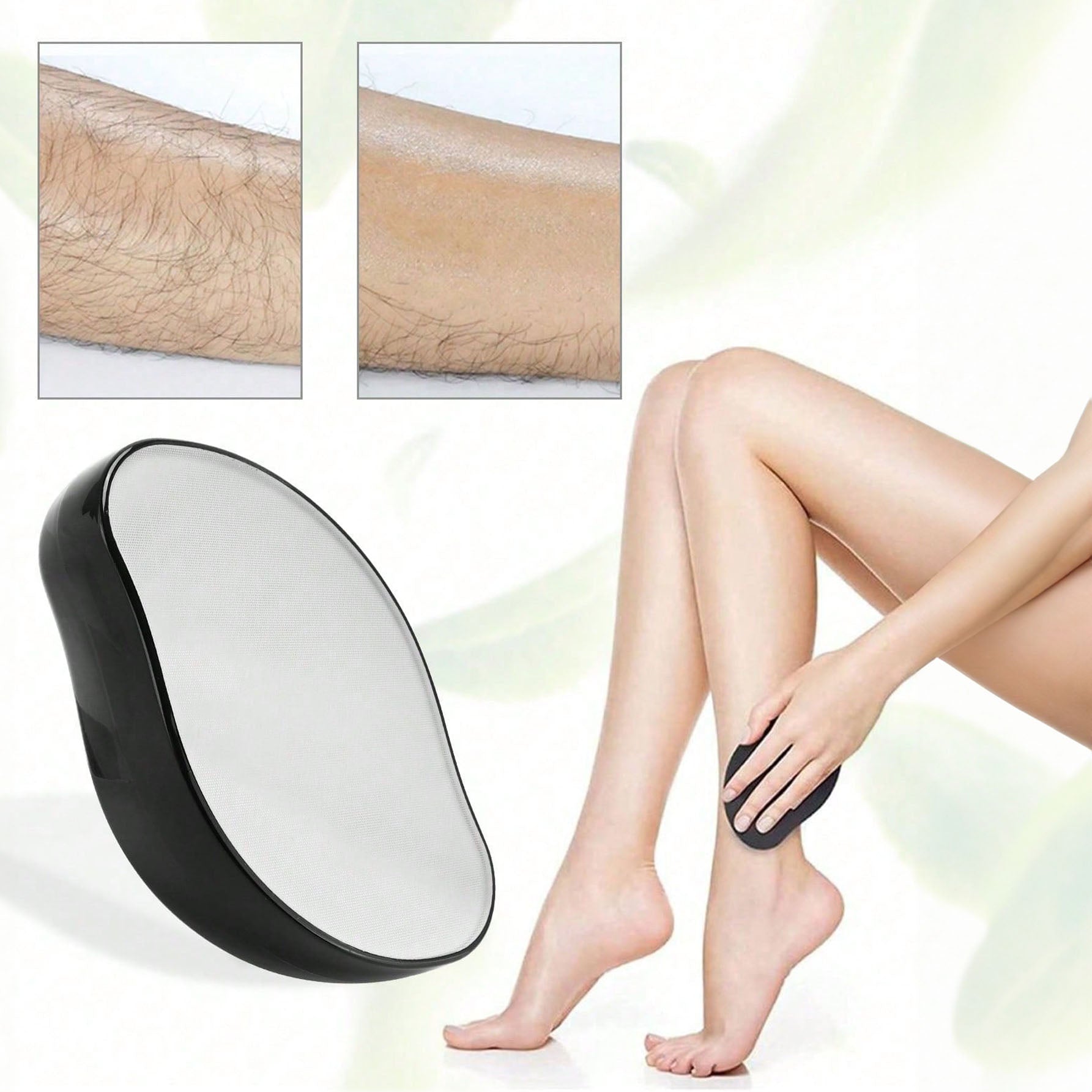 ممحاة شعر كريستالية للنساء والرجال ، قابلة لاعادة الاستخدام لازالة الشعر وتقشير الشعر بدون الم، اداة ازالة الشعر السحرية للظهر والذراعين والساقين- اسود