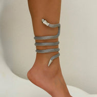 خلخال سوار كاحل معدني ملفوف بالثعبانمرنة قابلة للثني الأفعى قلادة تويست مجوهرات التفاف الإسورة خاتم الأفعى الأقراط معدن للنساء والمراهقات - ثعبان فضي | اساور كاحل اسورة ثعبان خلخال خلخال للقدم خلخال مضئ رقص لولى نجمة | amazingEGP